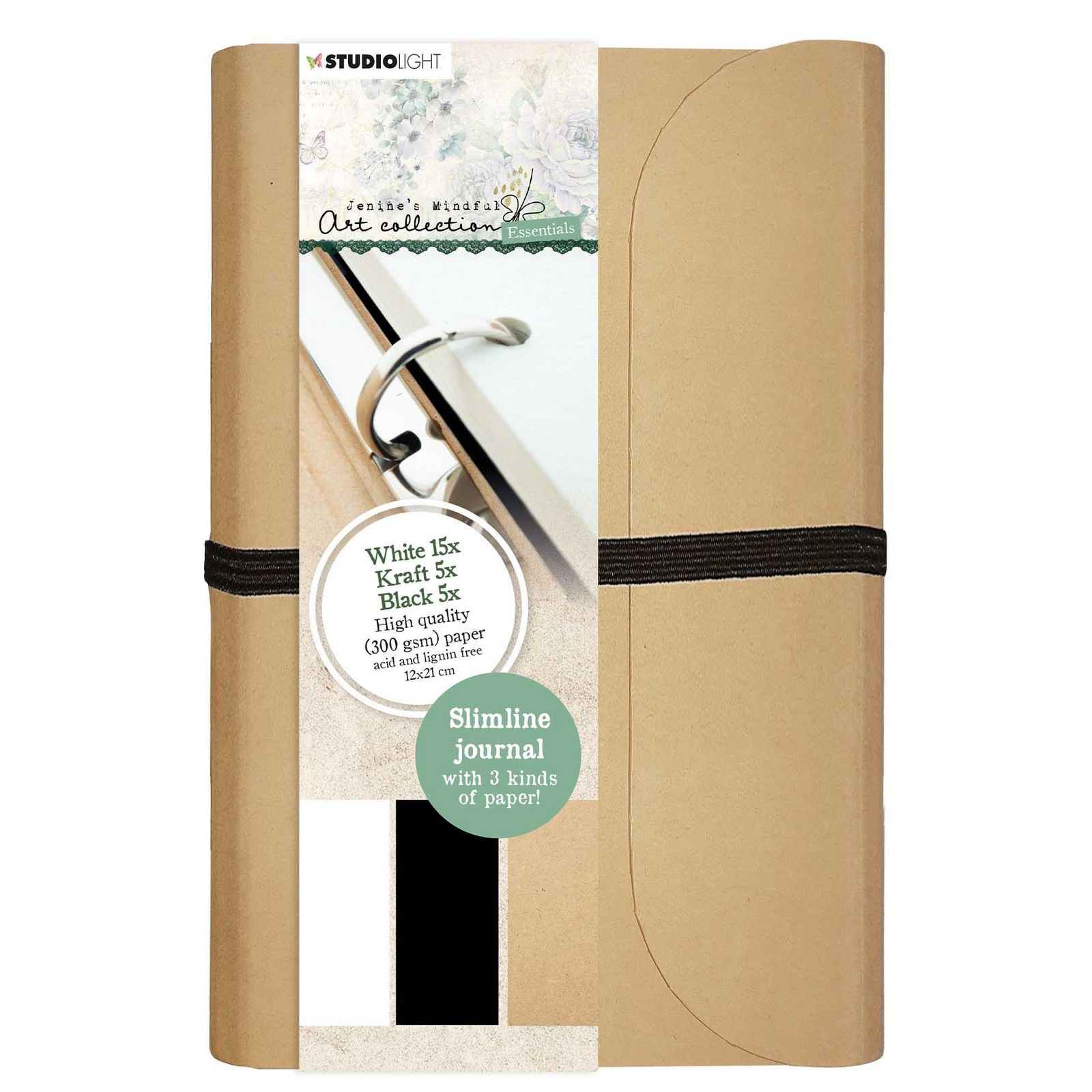 Studio Light • Essentials slimline journal 15x white, 5x kraft, 5x black pages nr.03