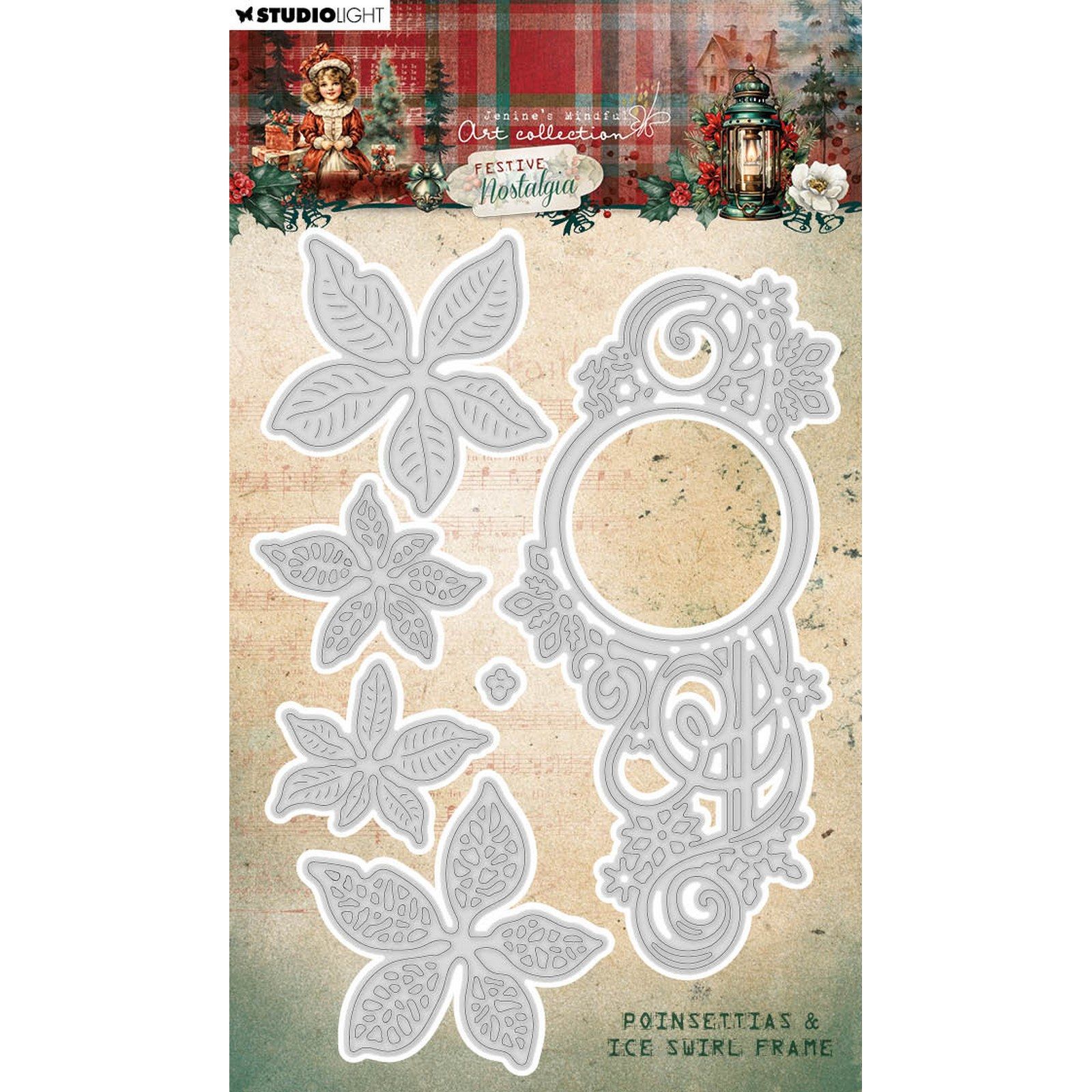 Studio Light • Festive Nostalgia Cutting Die Poinsettias & Ice Swirl Frame