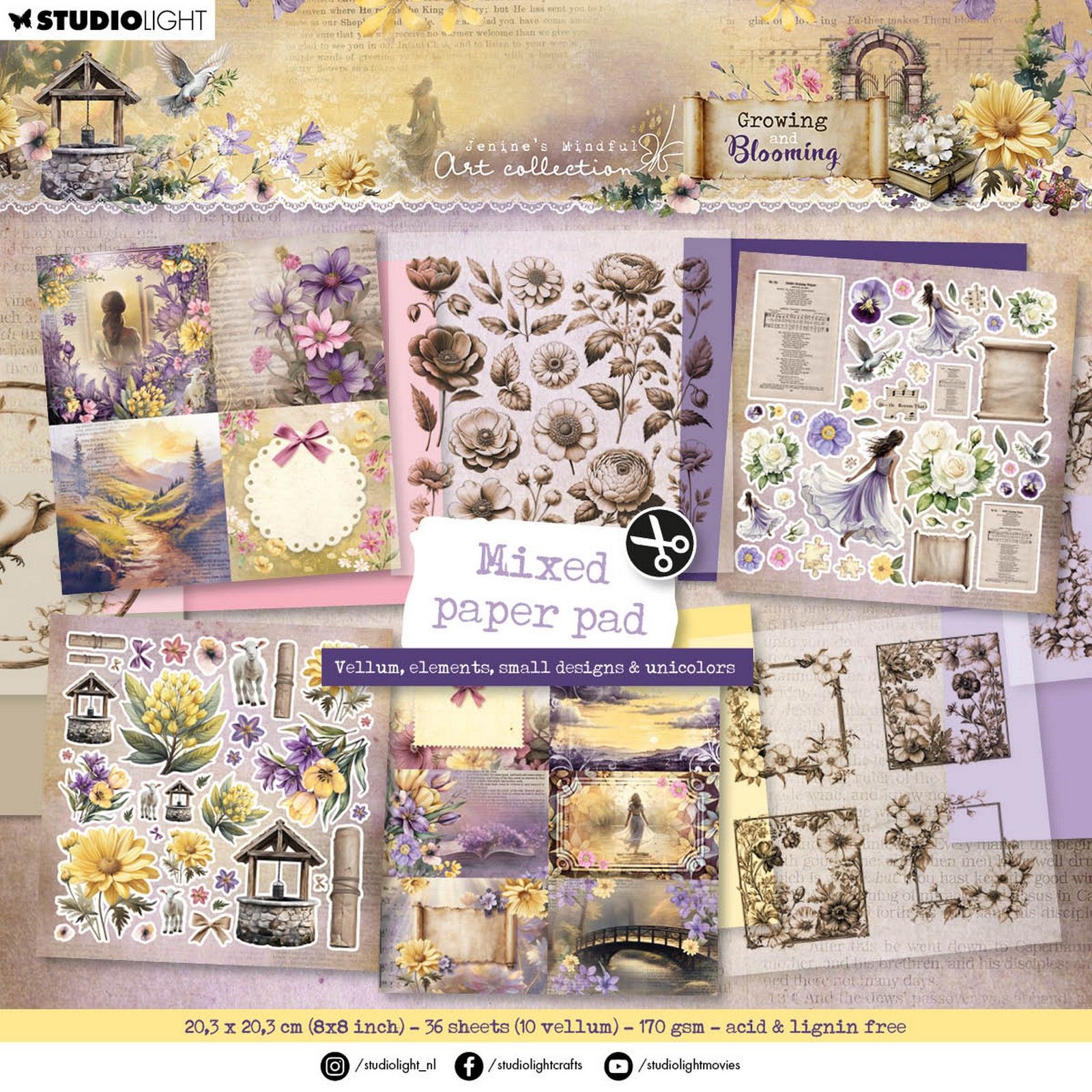 Studio Light • Growing & Blooming Mixed Paper Pad Vellum Unicolor & Elements