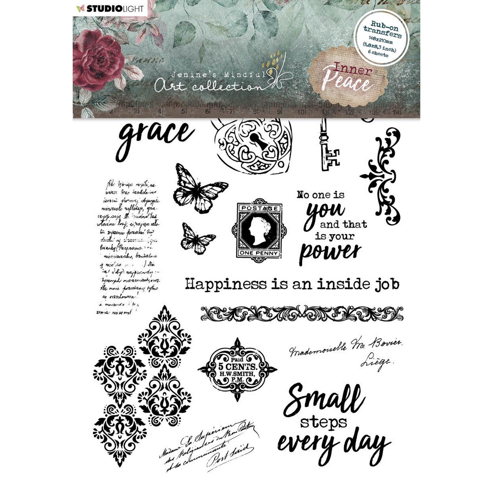 Studio Light • Inner Peace Rub On Transfers Quotes & Vintage Elements