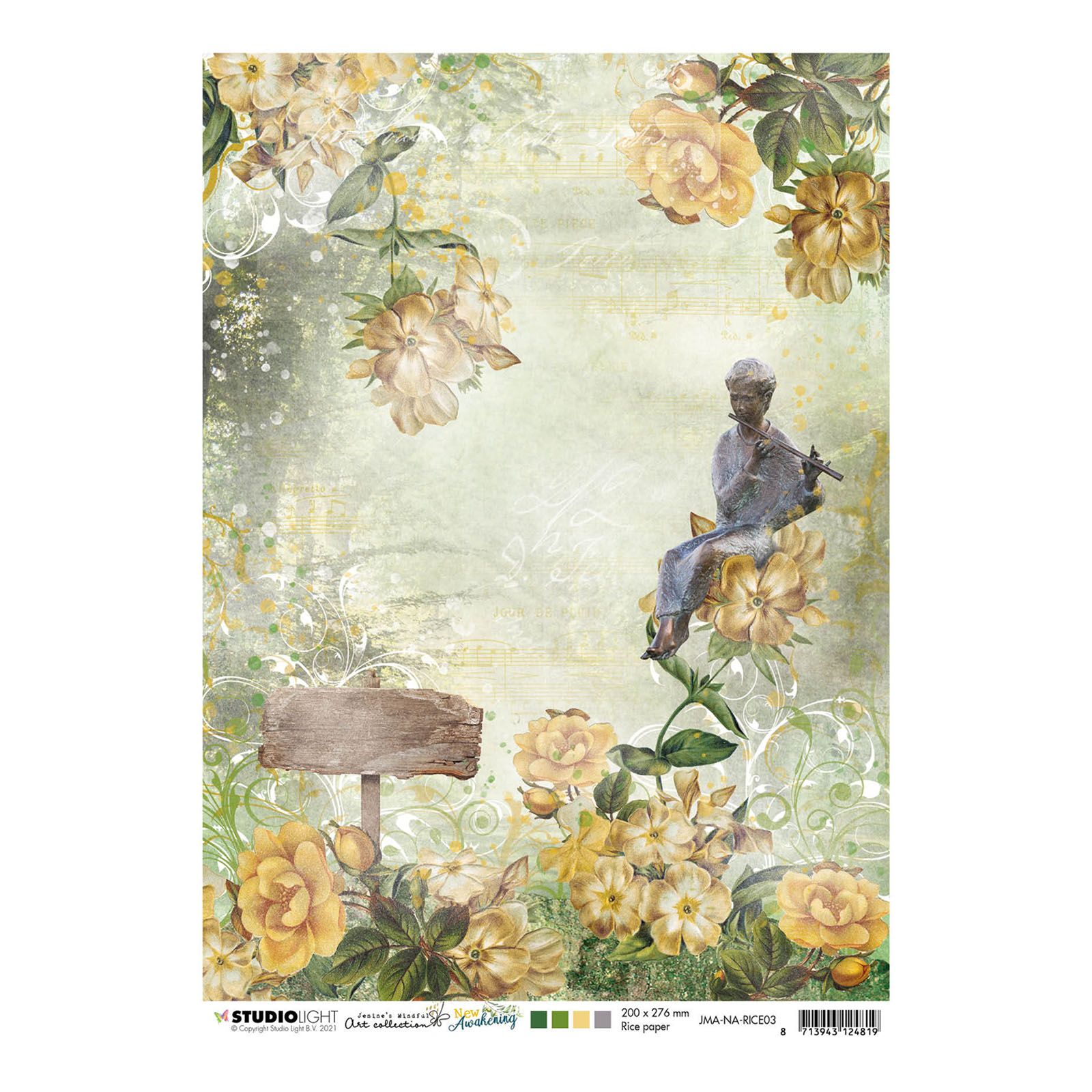 Studio Light • New awakening rice paper Figure with flute, flowers, sign nr.03