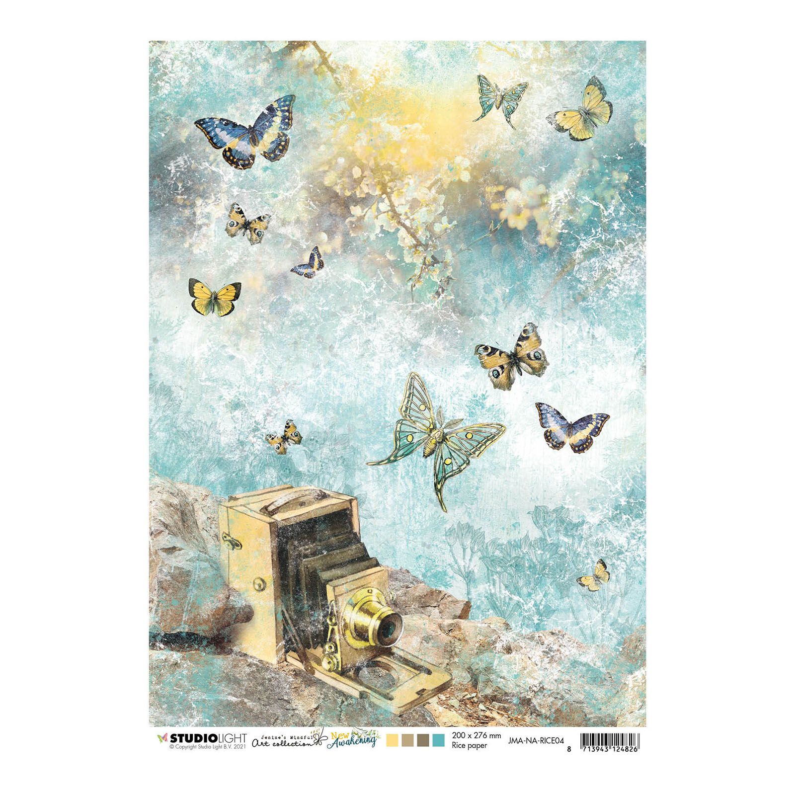 Studio Light • New awakening rice paper Vintage camera, butterflies nr.04