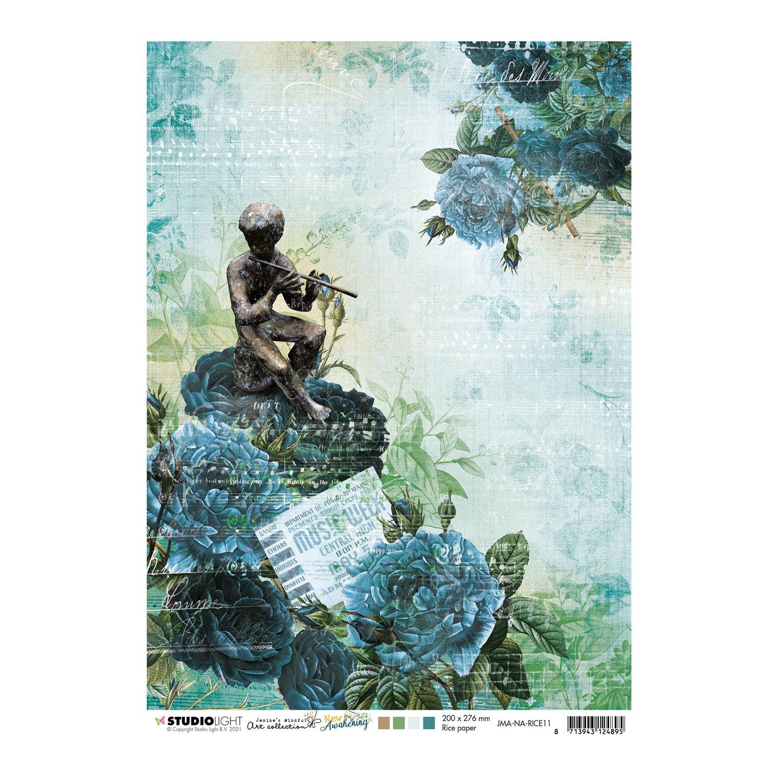 Studio Light • New awakening rice paper Roses, figure with flute, ticket  nr.11