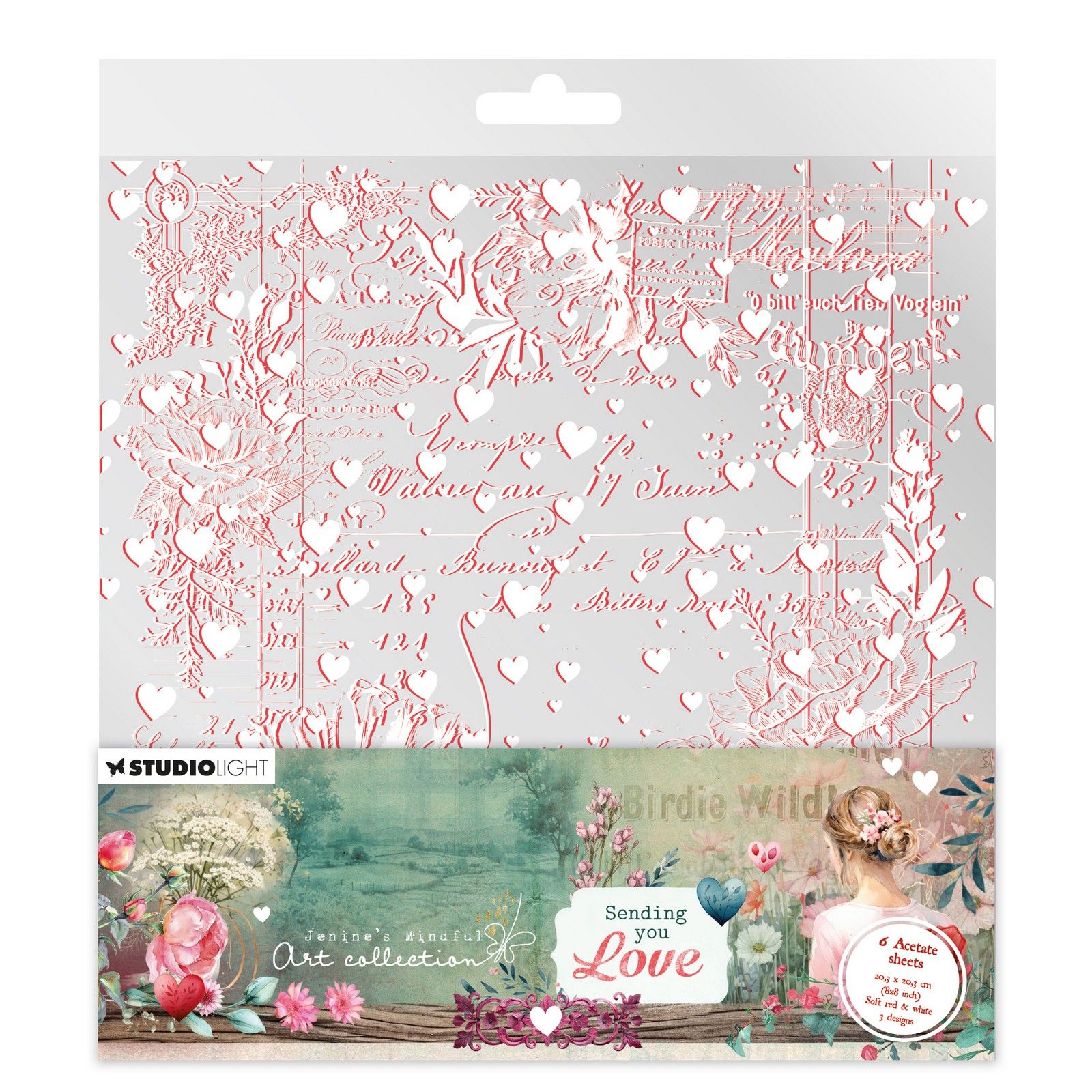 Studio Light • Jenine's Mindful Art Acetate Sheets Sending You Love White & Soft Red