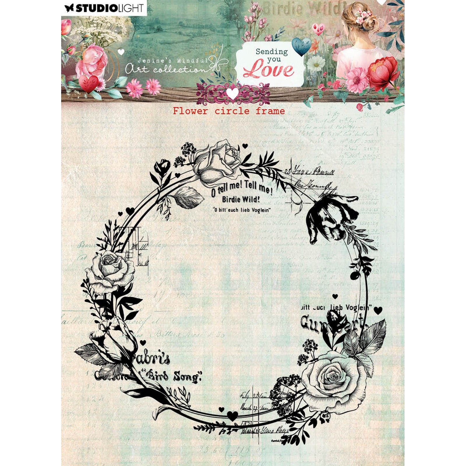 Studio Light • Jenine's Mindful Art Clear Stamps Sending You Love Flower Circle Frame