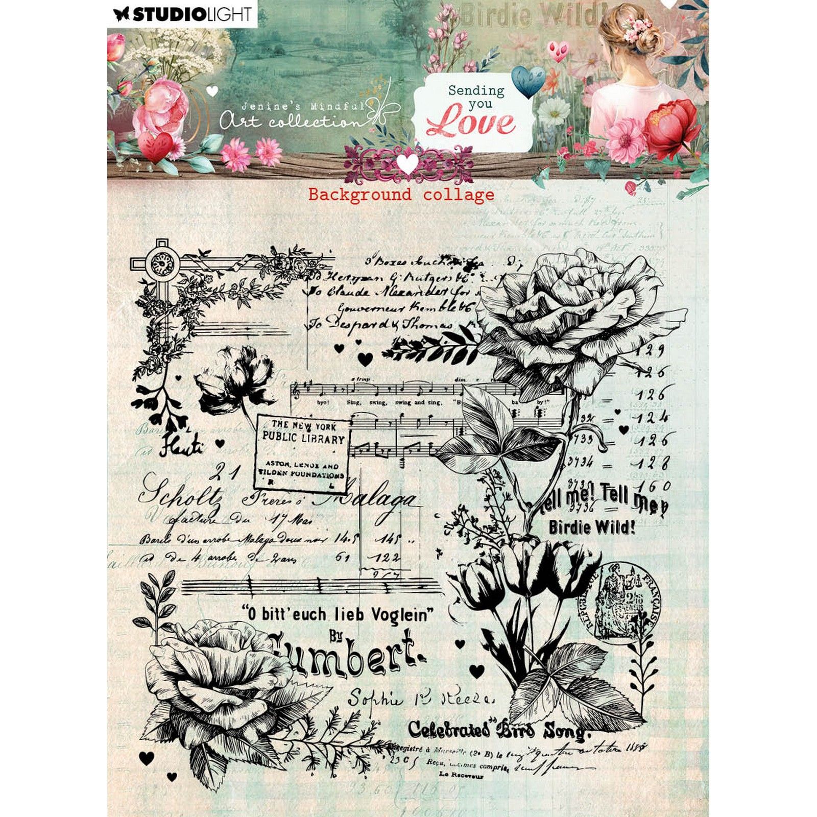 Studio Light • Jenine's Mindful Art Clear Stamps Sending You Love Background Collage