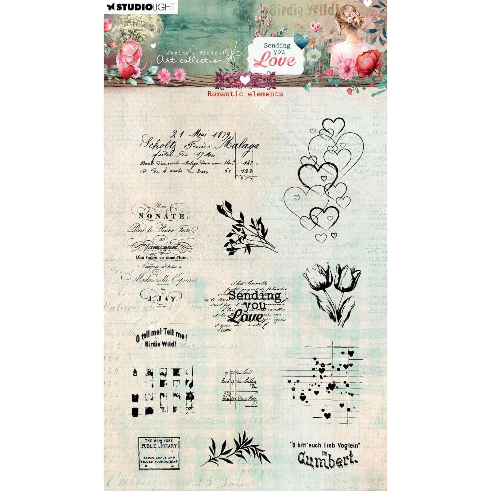 Studio Light • Jenine's Mindful Art Clear Stamps Sending You Love Romantic Elements