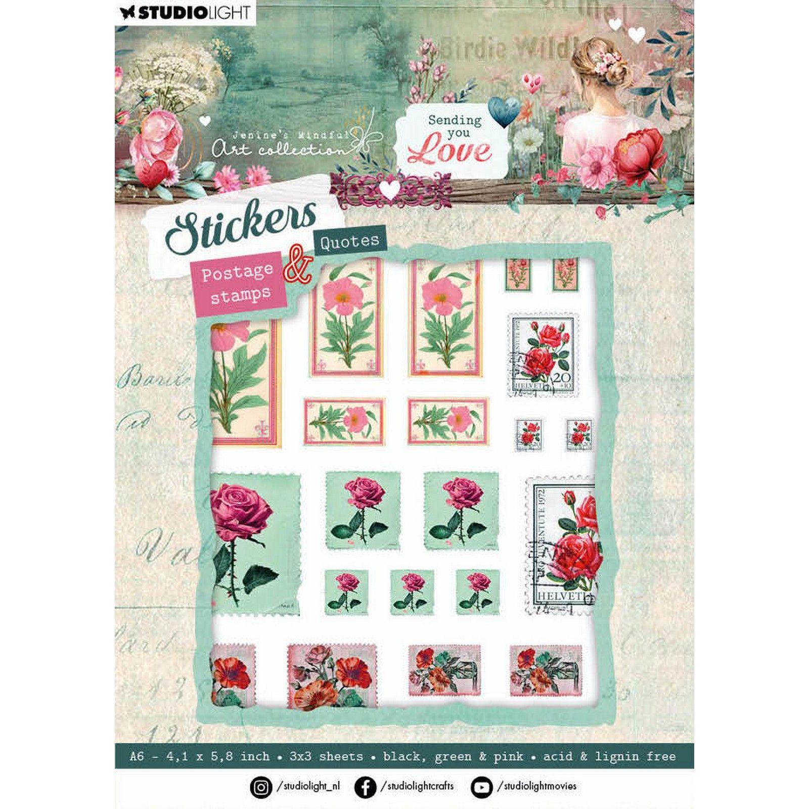 Studio Light • Jenine's Mindful Art Sticker Sheets Sending You Love Postage Stamps & Quotes