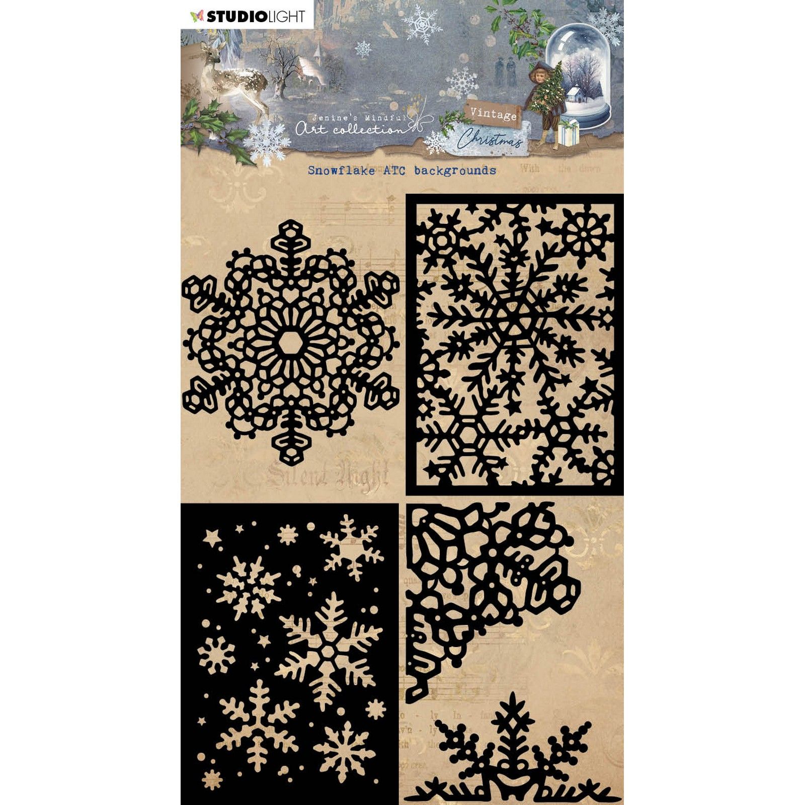 Studio Light • Vintage Christmas Mask Snowflake ATC Backgrounds