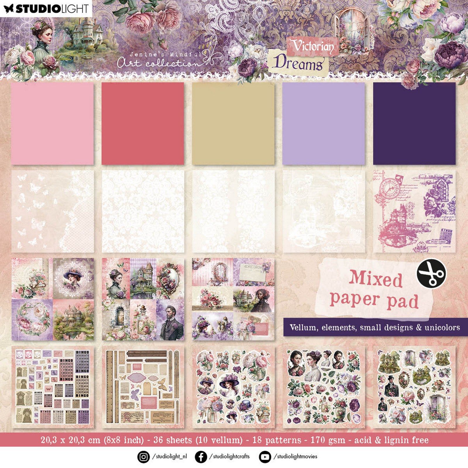 Studio Light • Mixed Paper Pad Victorian Dreams Vellum, Unicolor & Elements