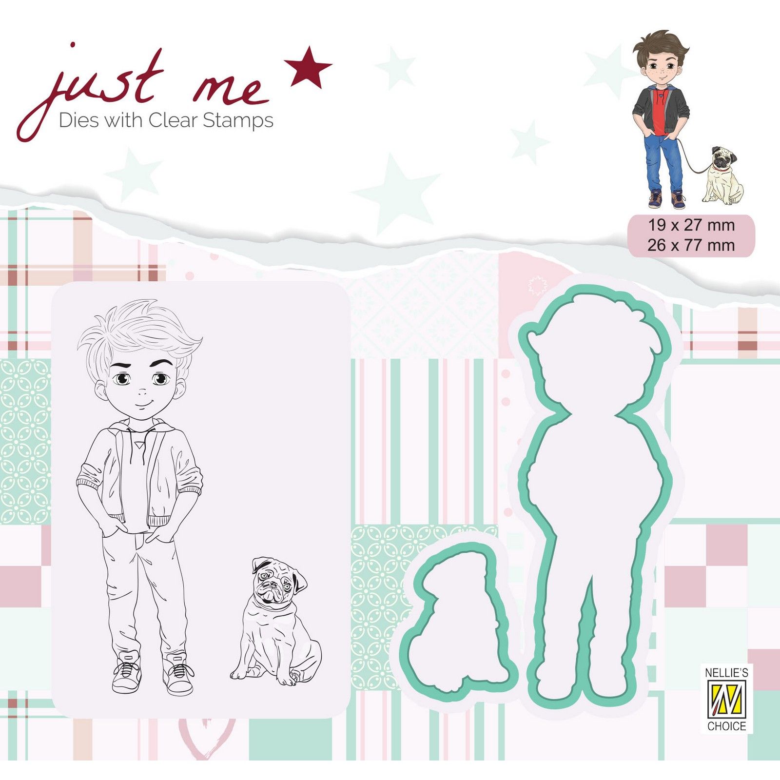 Nellie's Choice • Just Me Cutting Die & Clear Stamp Boy with Dog 4pcs