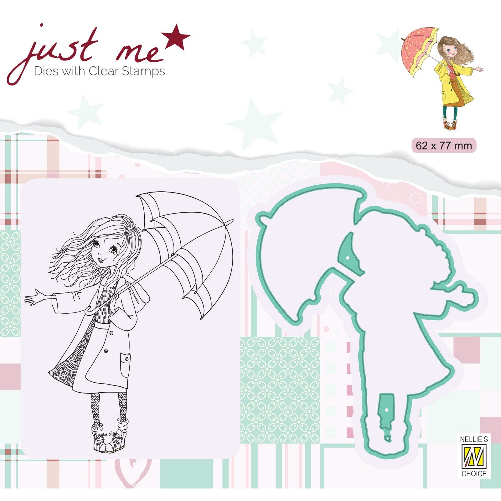 Nellie's Choice • Just Me Cutting Die & Clear Stamp Mujer con Paraguas