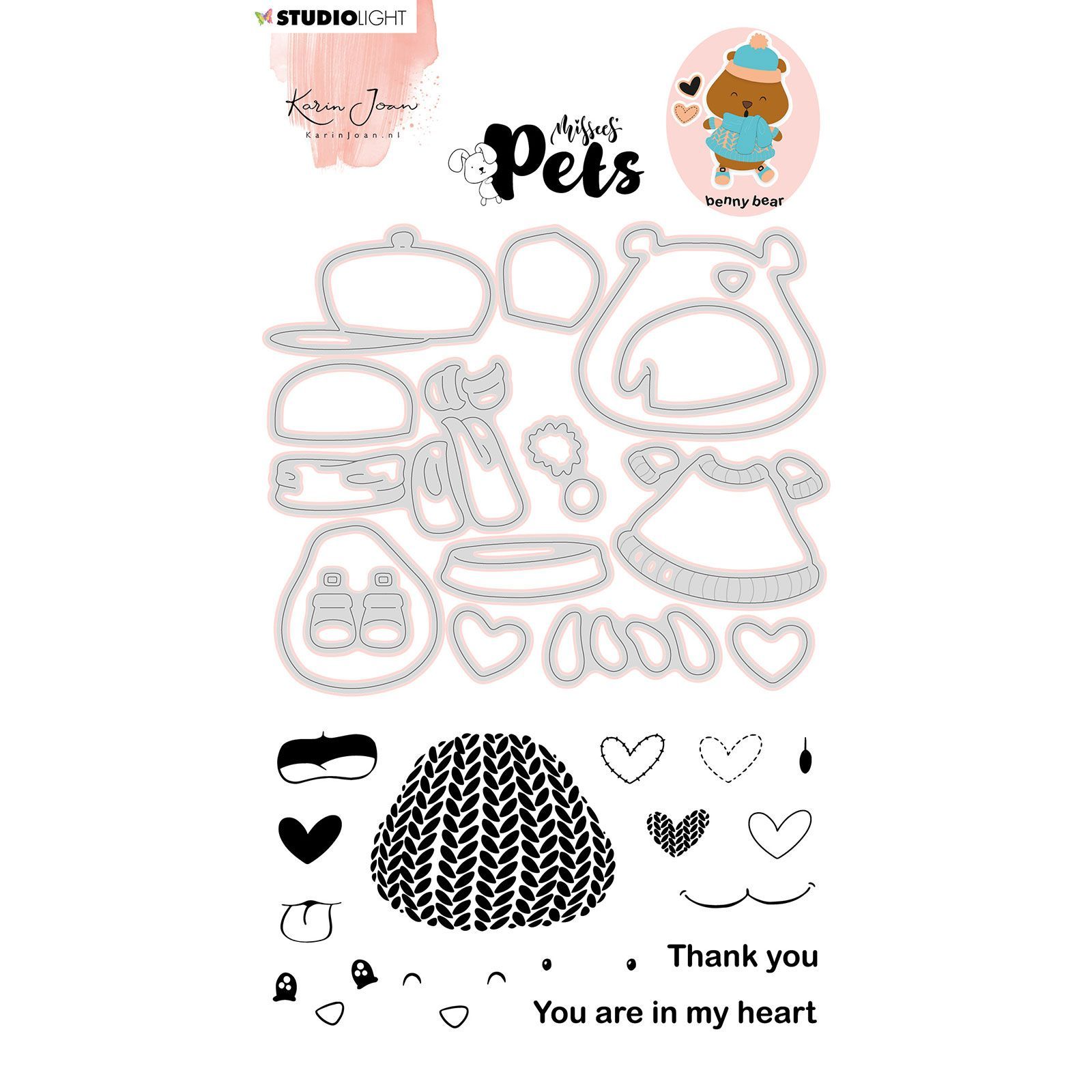 Studio Light • Missees pets stamp & cutting die Benny bear nr.06
