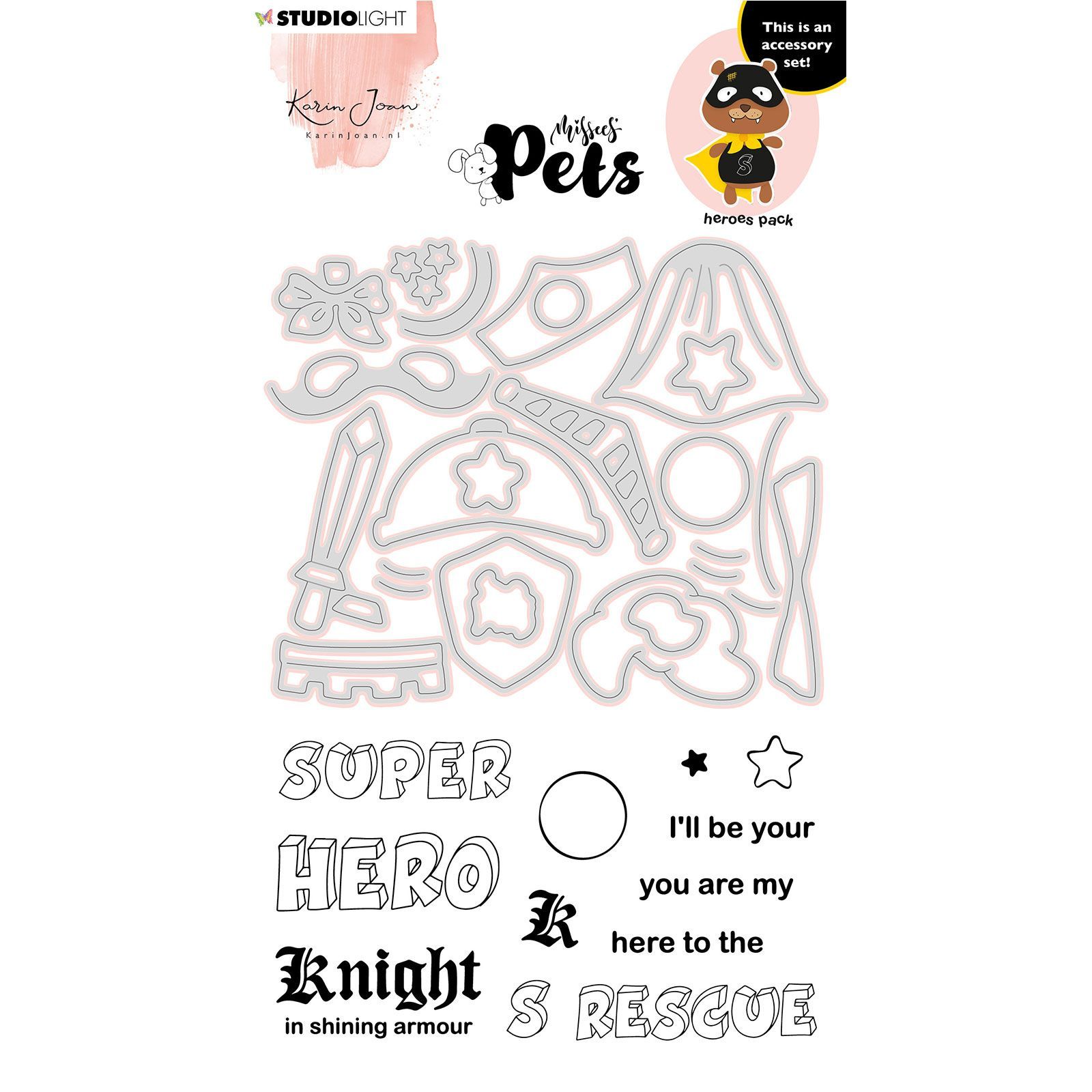 Studio Light • Missees pets stamp & cutting die Heroes pack nr.07