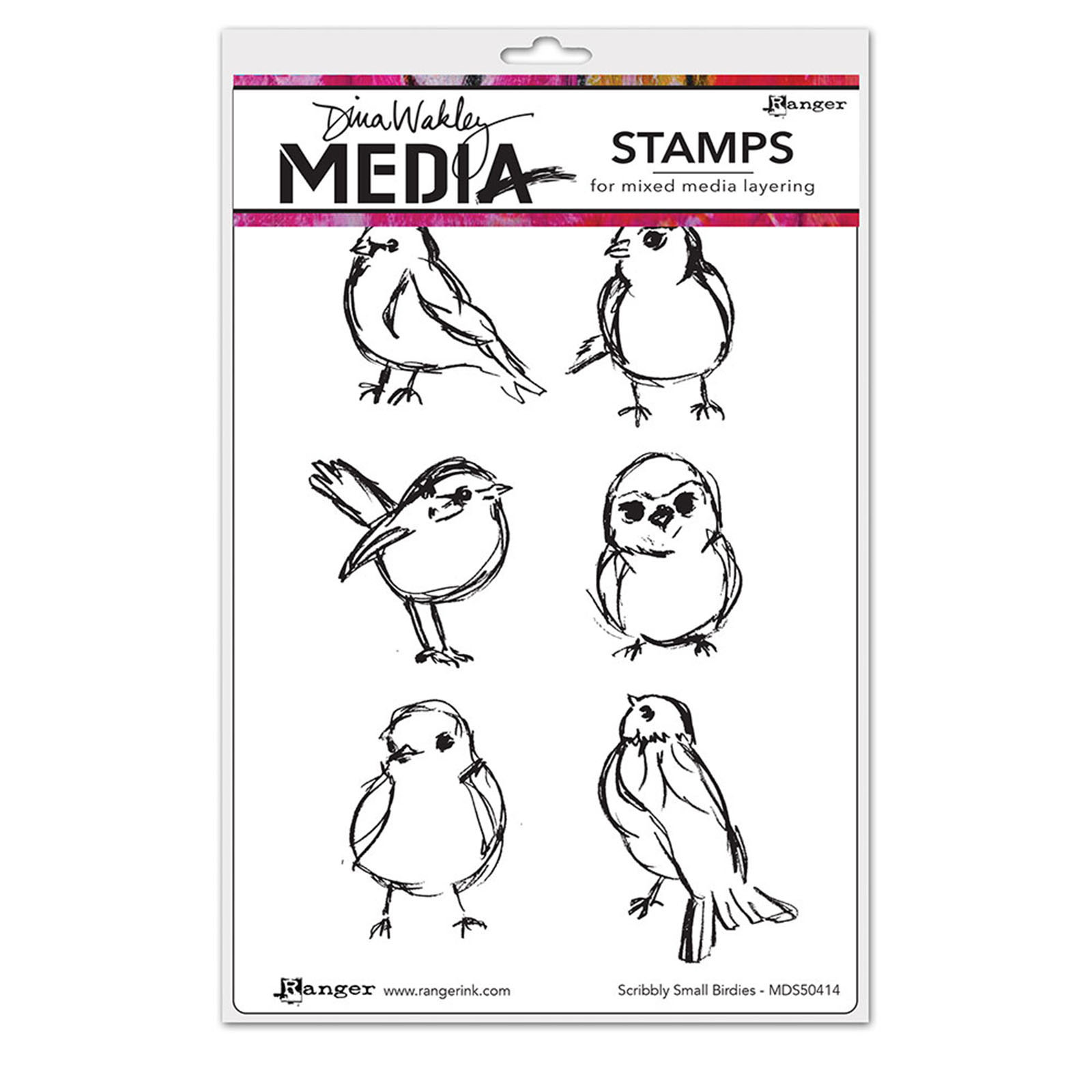 Ranger • Dina Wakley media cling stamp Scribbly Small Birdie