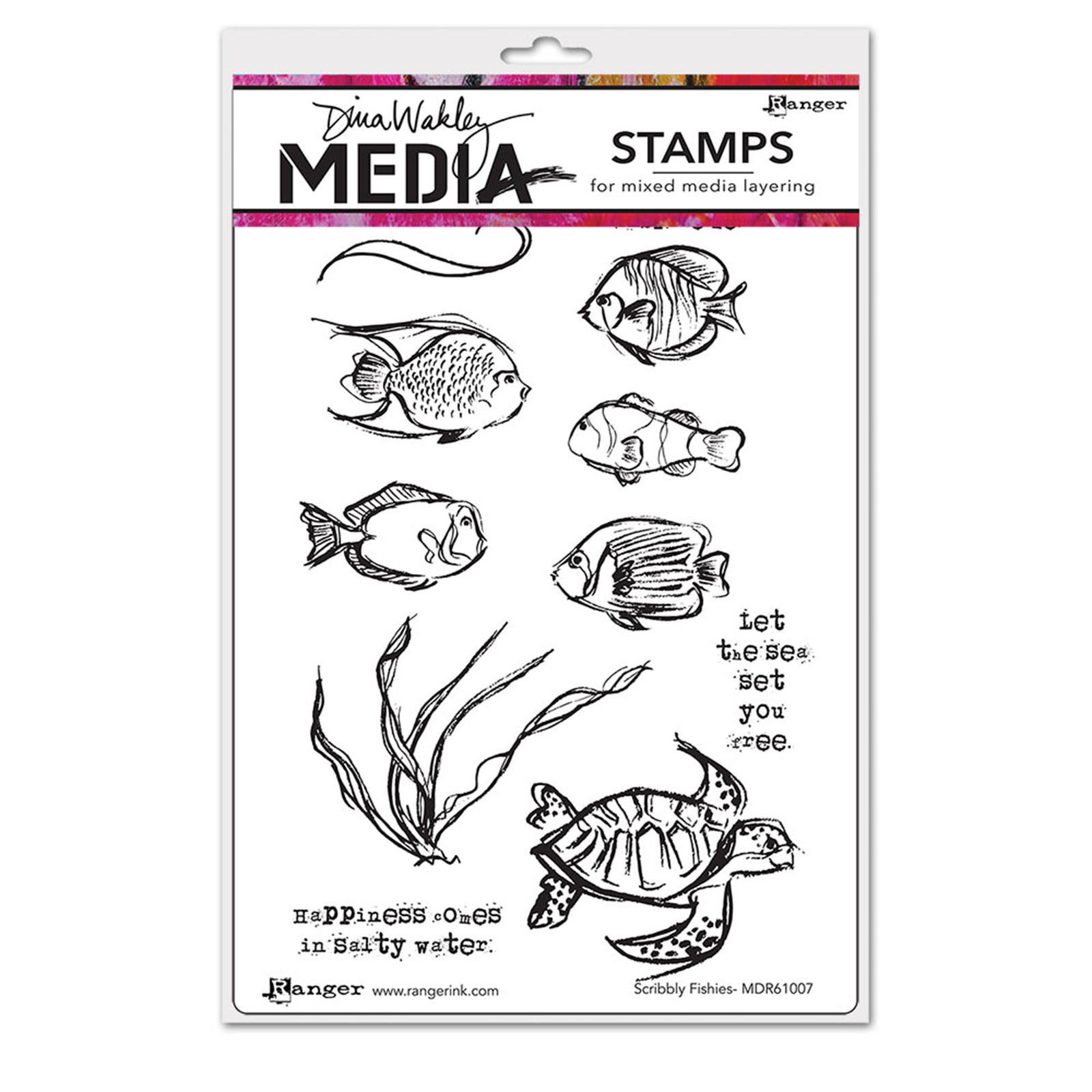 Ranger • Dina Wakley media cling stamp Scribbly Fishies