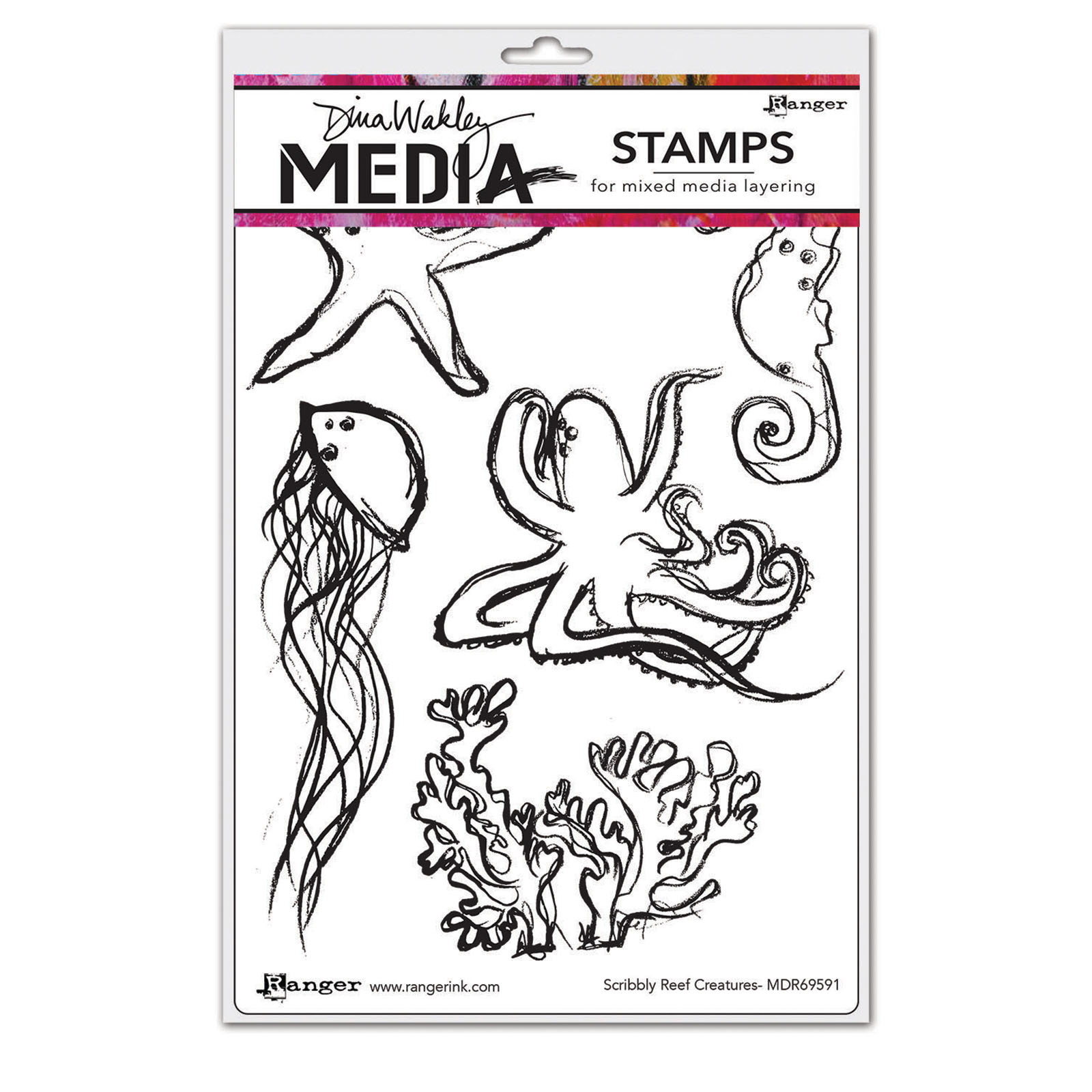 Ranger • Dina Wakley Media cling stamps Scribbly creatures
