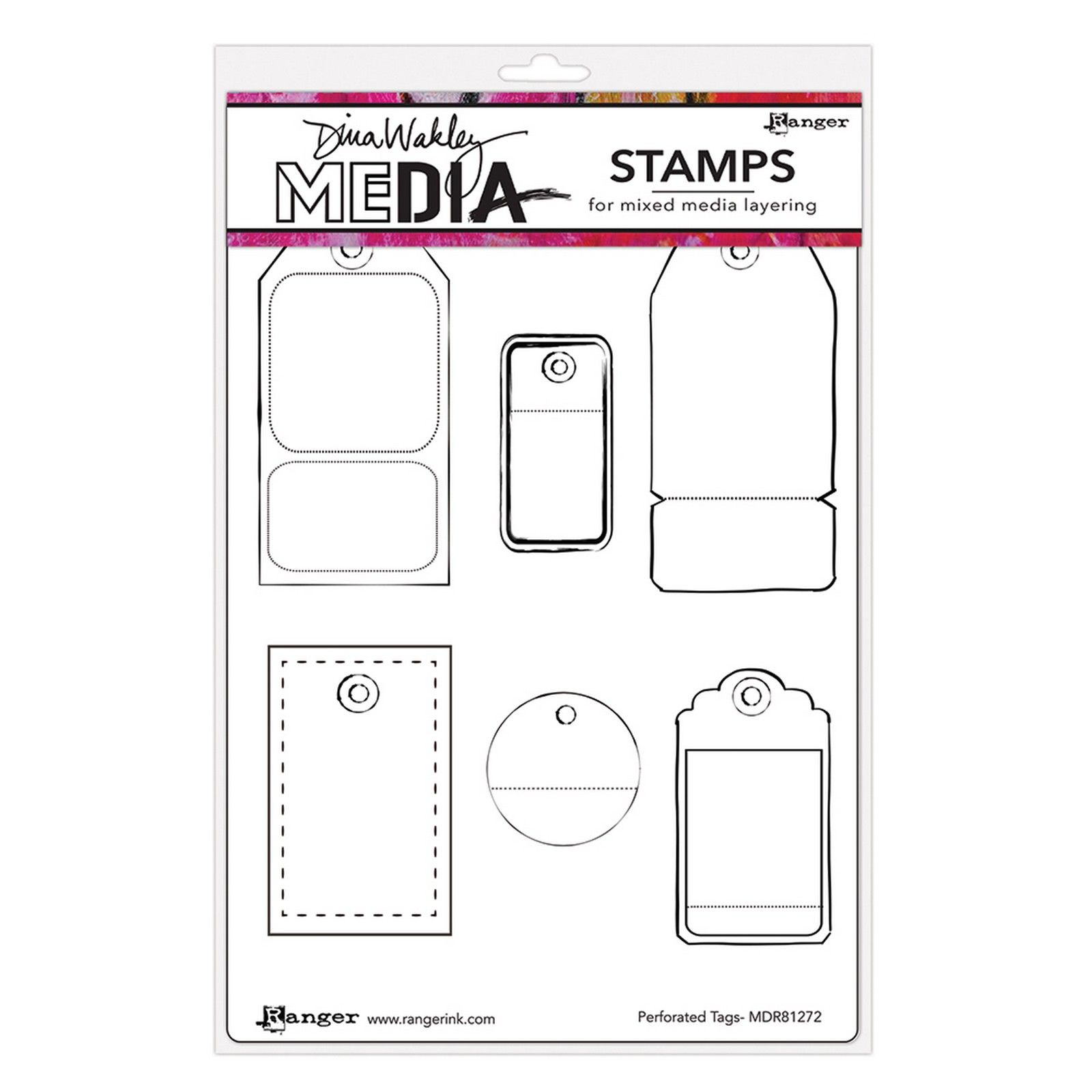 Ranger • Dina Wakley Media Cling Stamps Perforated Tags