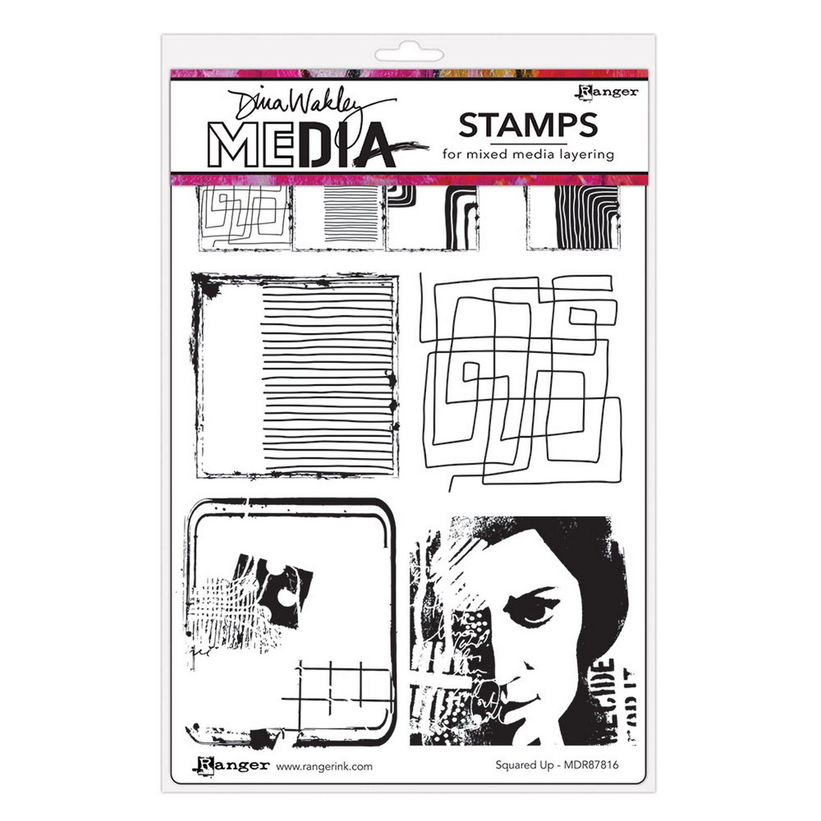 Ranger • Dina Wakley MEdia Cling Stamps Squared Up 6pcs