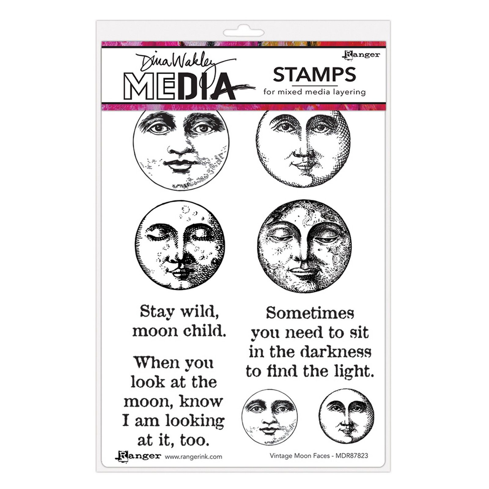 Ranger • Dina Wakley Media Cling Stamps Vintage Moon Faces