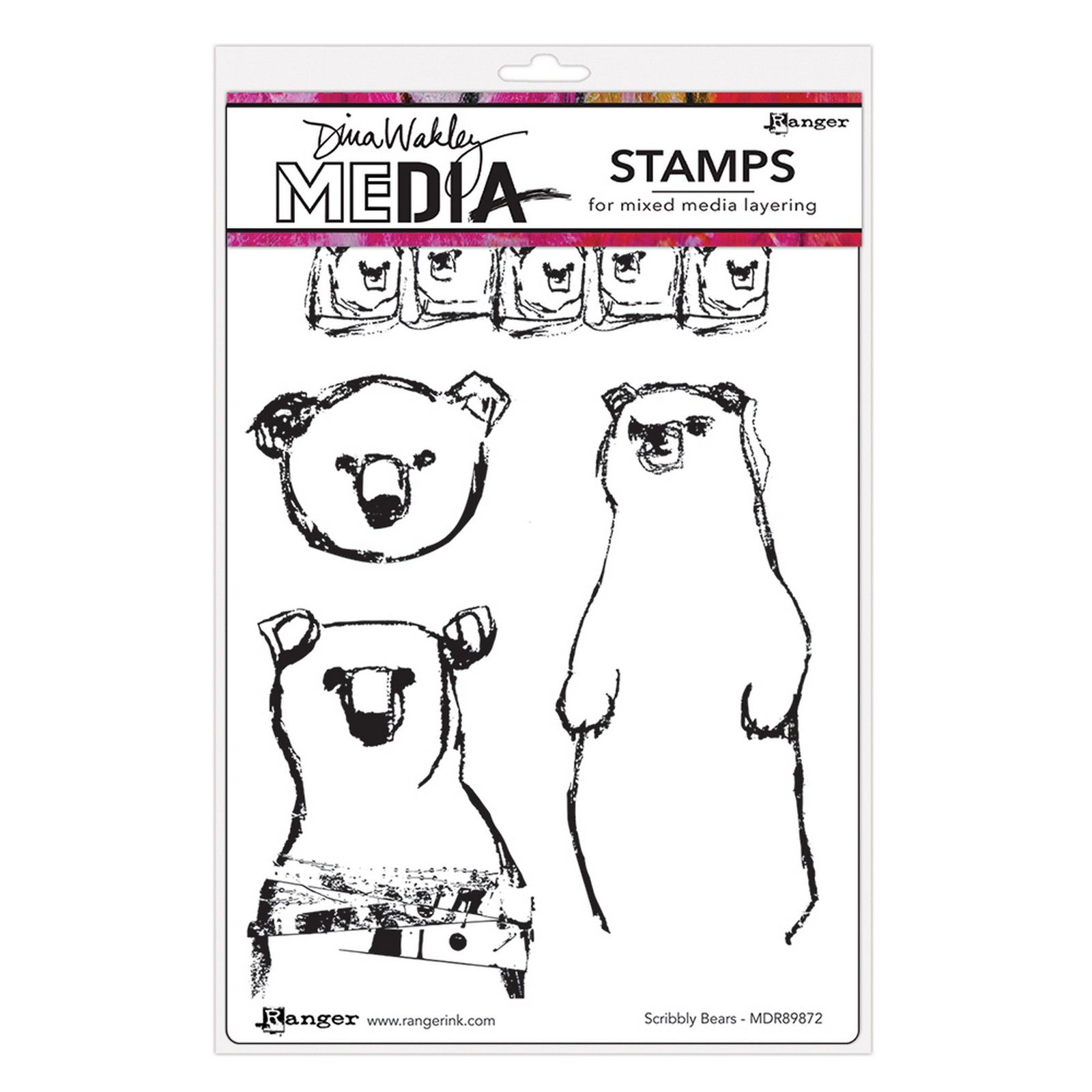 Ranger • Dina Wakley MEdia Cling Stamps Scribbly Bears 4pcs