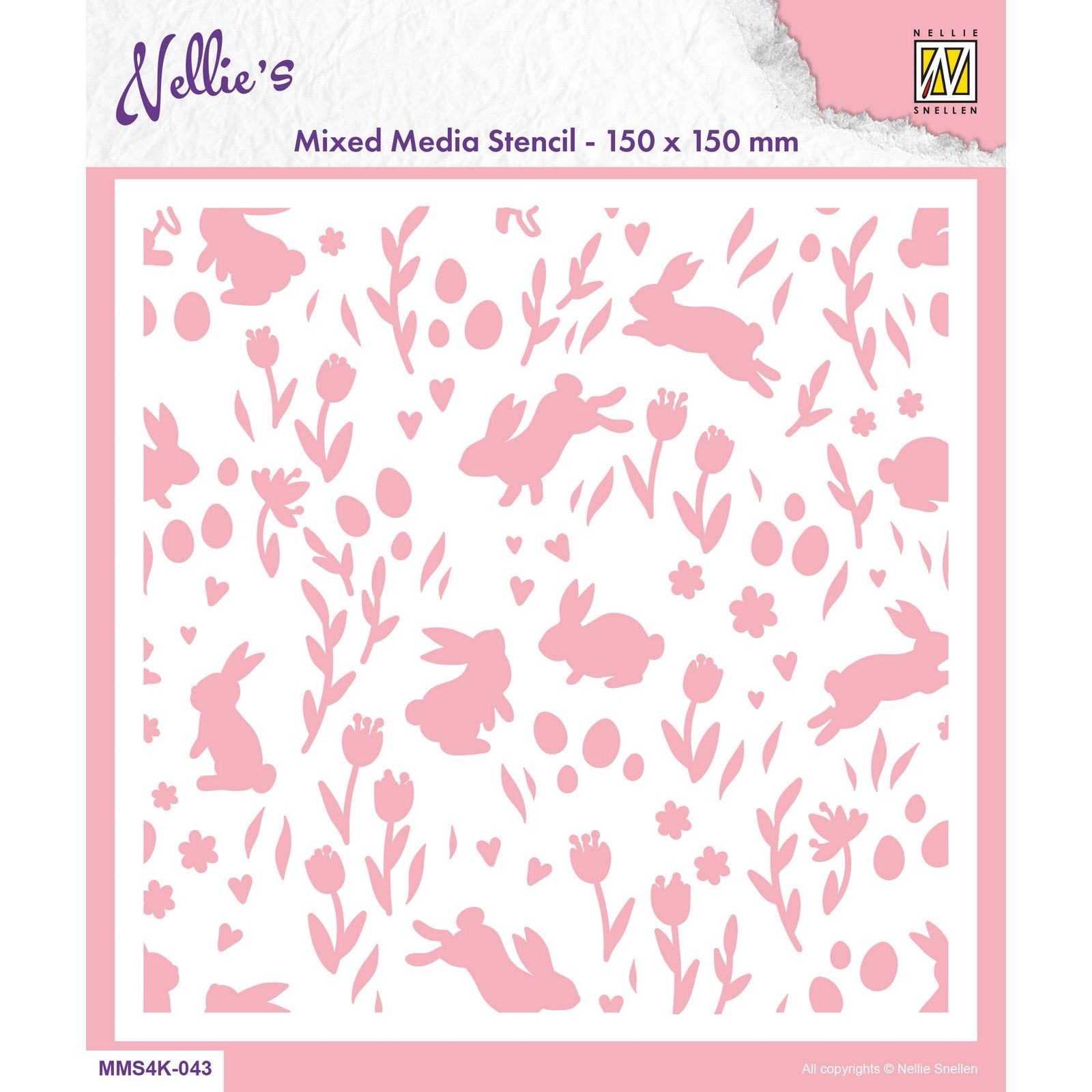 Nellie's Choice • Stencil 15x15cm Background Rabbits & Tulips