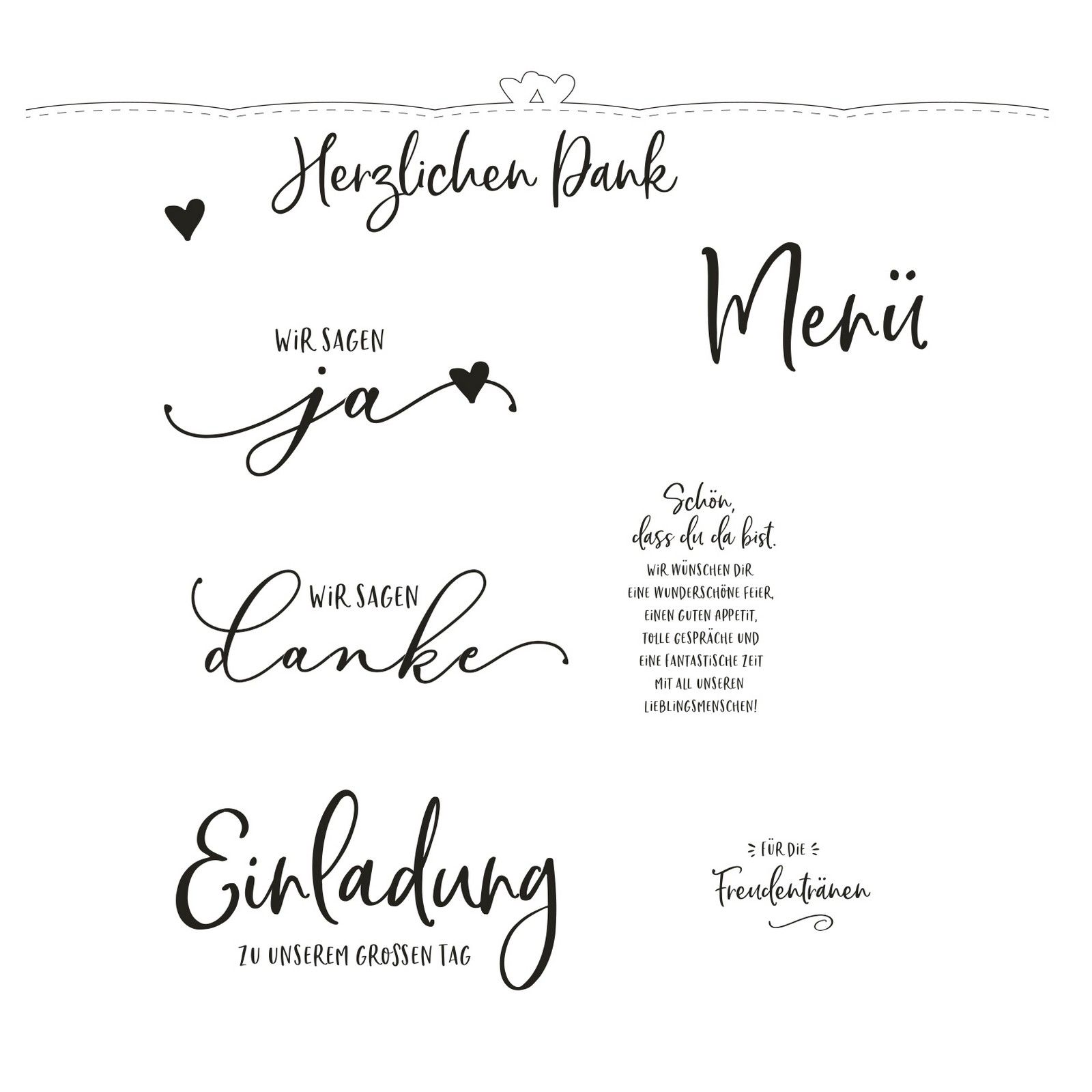 Mundart Stempel • Sellos transparentes con plantilla de corte con texto en alemán "Brautpaar"