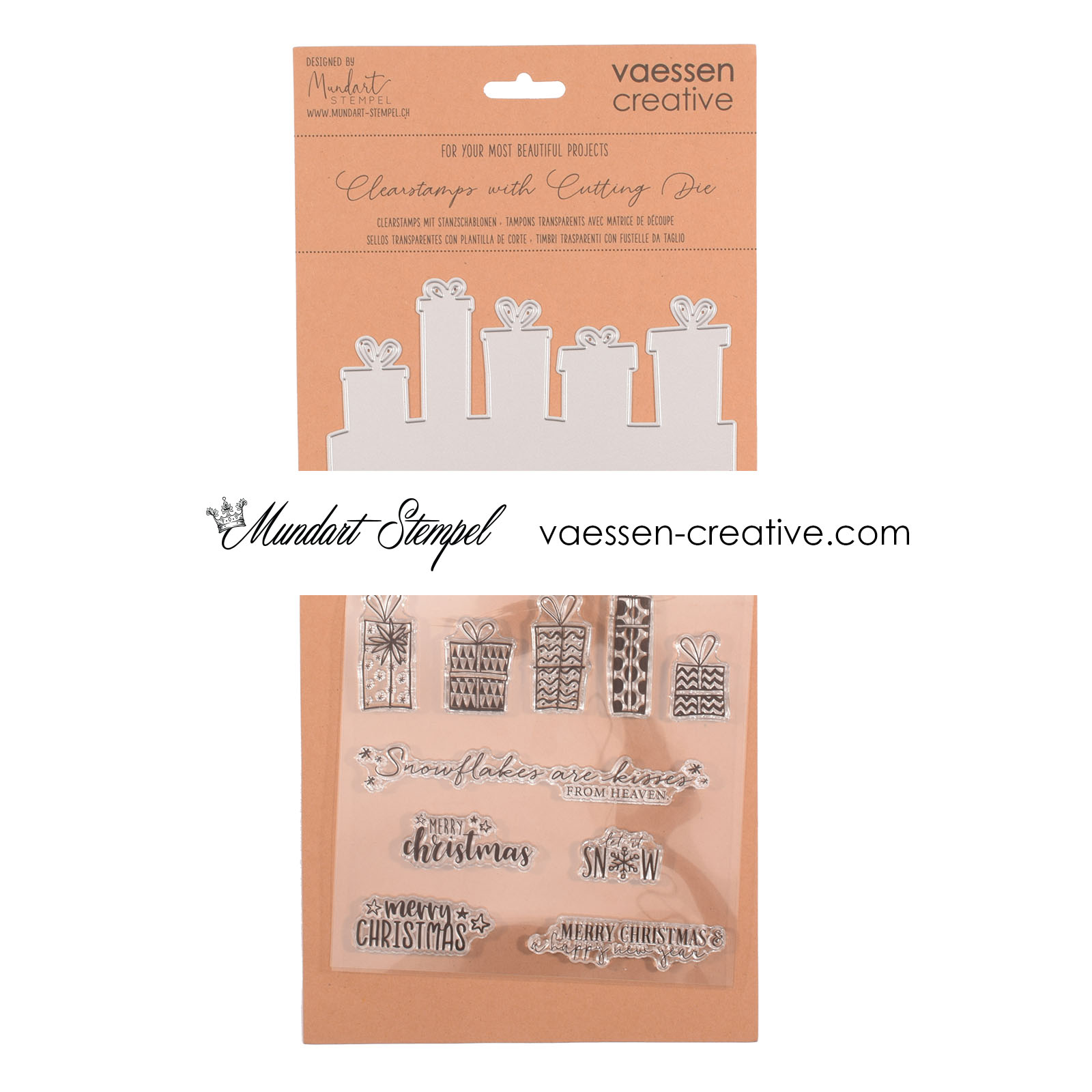 Mundart Stempel • Cutting die & stamp set English text "Christmas presents"