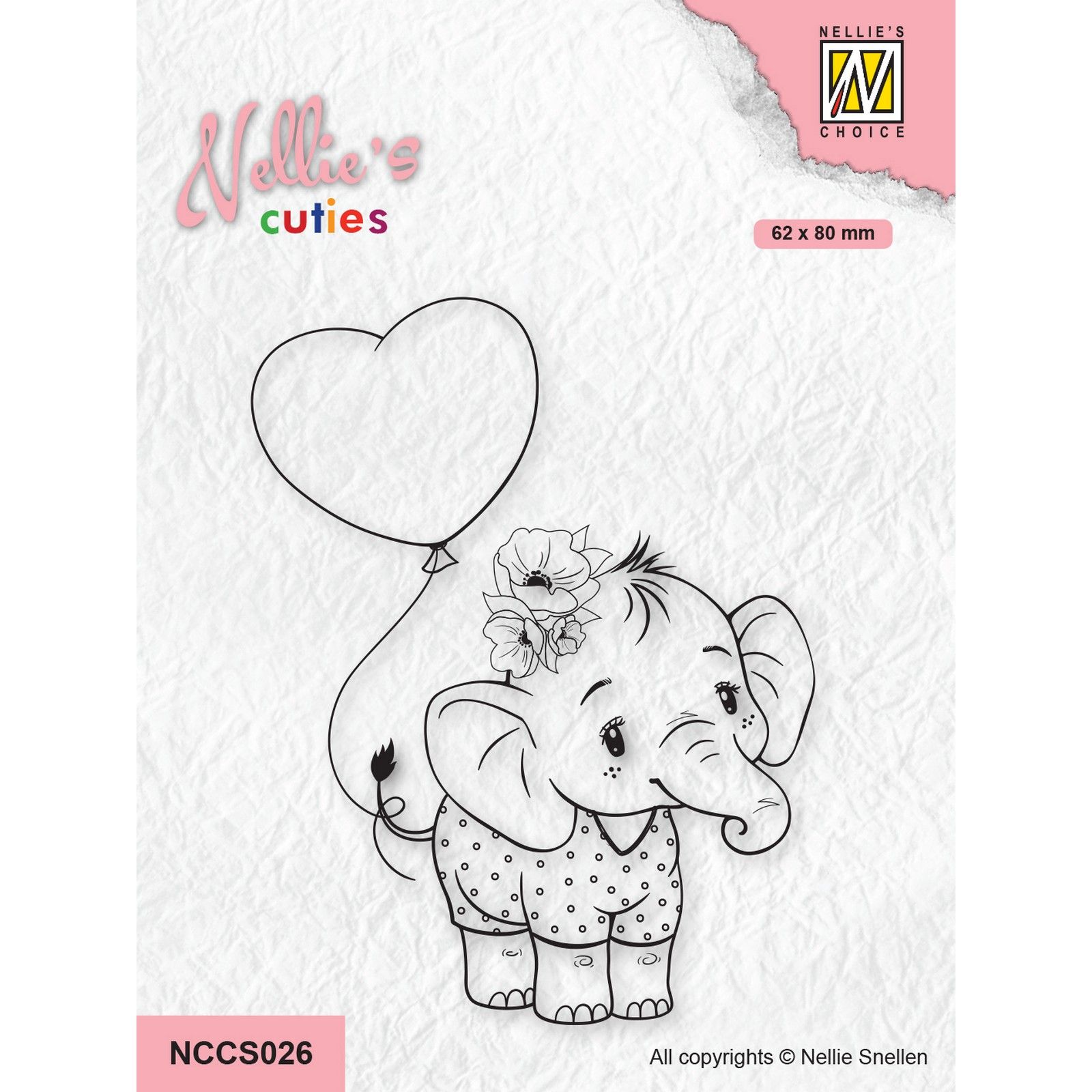 Nellie's Choice • Nellie's Cuties Clear Stamp Elephant With Heart Balloon