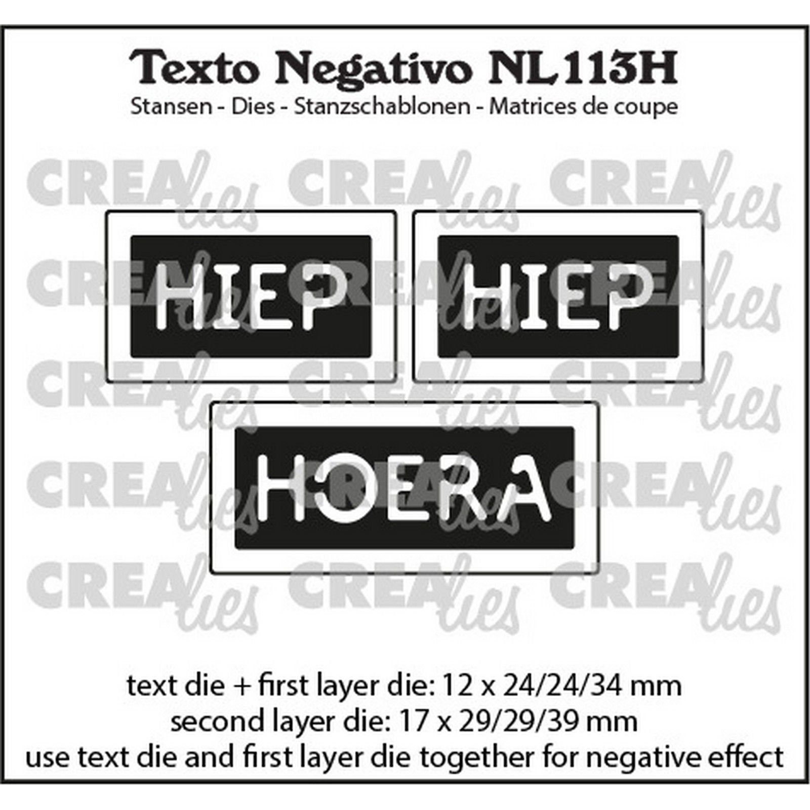 Crealies • Texto Negativo Cutting Die Dutch Text: Hiep Hiep Hoera (Horizontal)