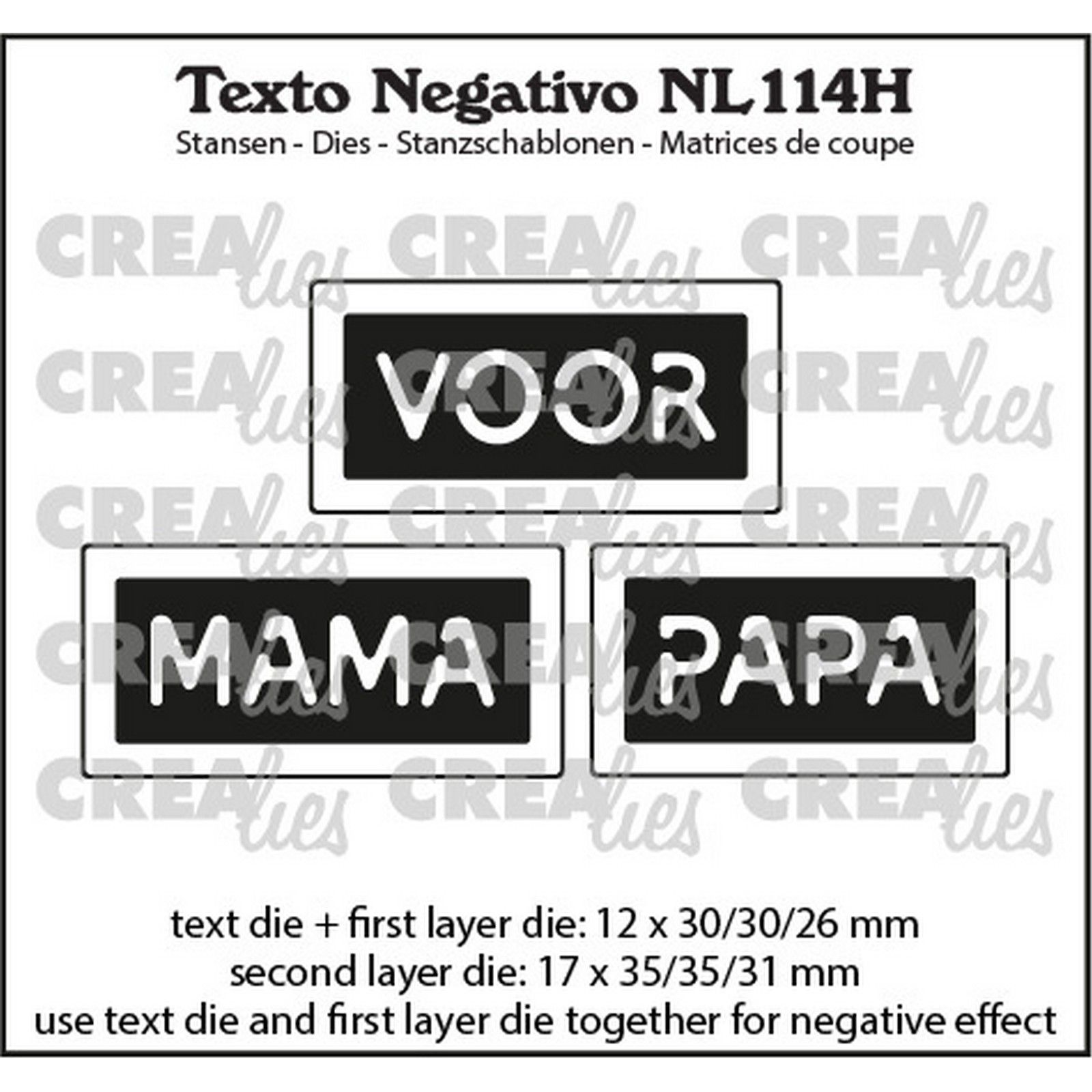 Crealies • Texto Negativo Plantilla de Corte Texto en Neerlandés: Voor Mama Papa (Horizontal)