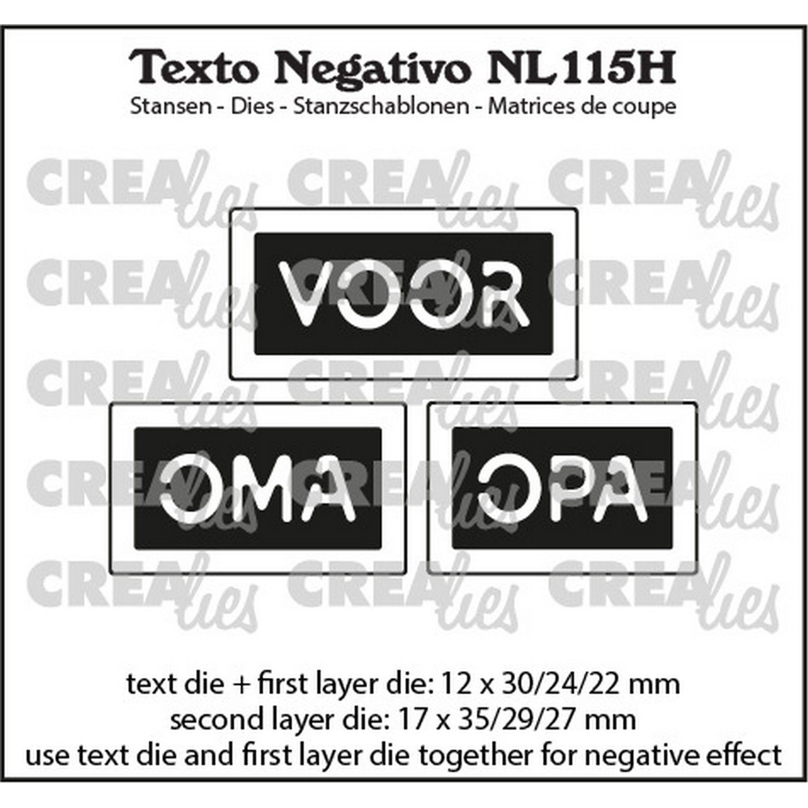 Crealies • Texto Negativo Plantilla de Corte Texto en Neerlandés: Voor Oma Opa (Horizontal)