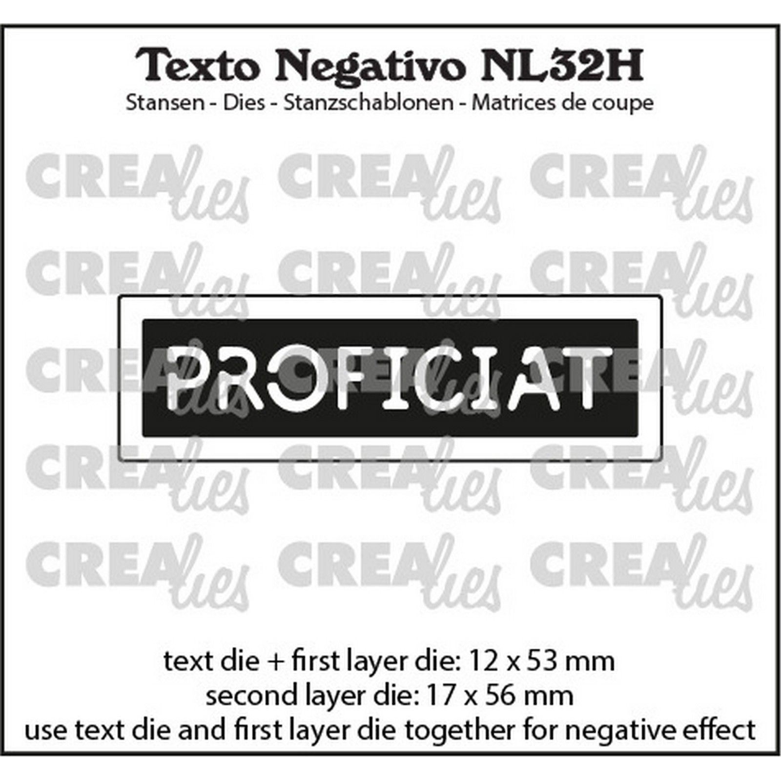 Crealies • Texto Negativo Cutting Die Dutch Text: Proficiat (Horizontal)