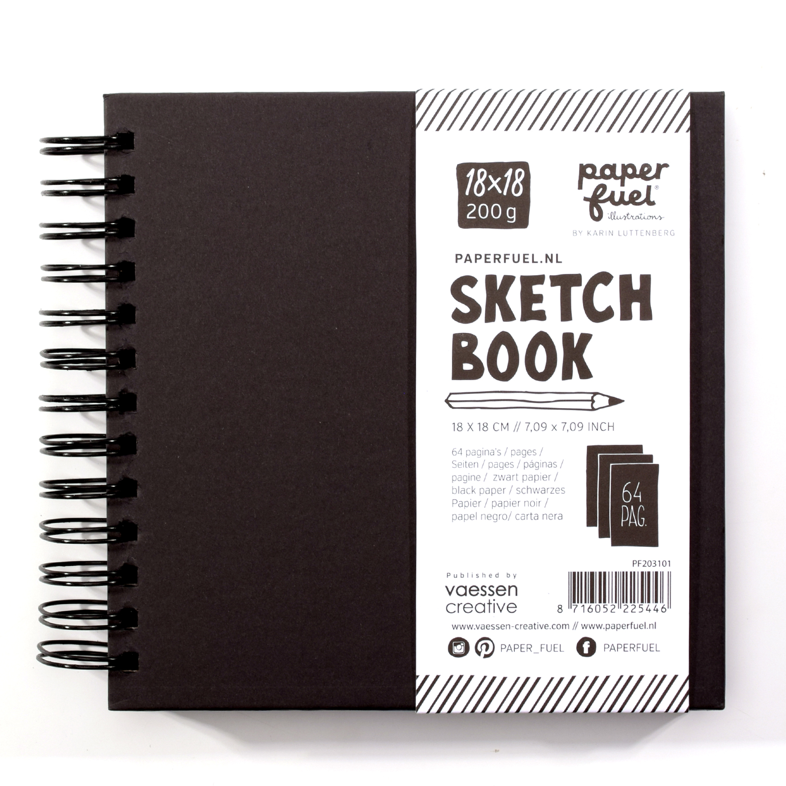 Paperfuel • Sketchbook 18x18cm Black 64 pages 200g