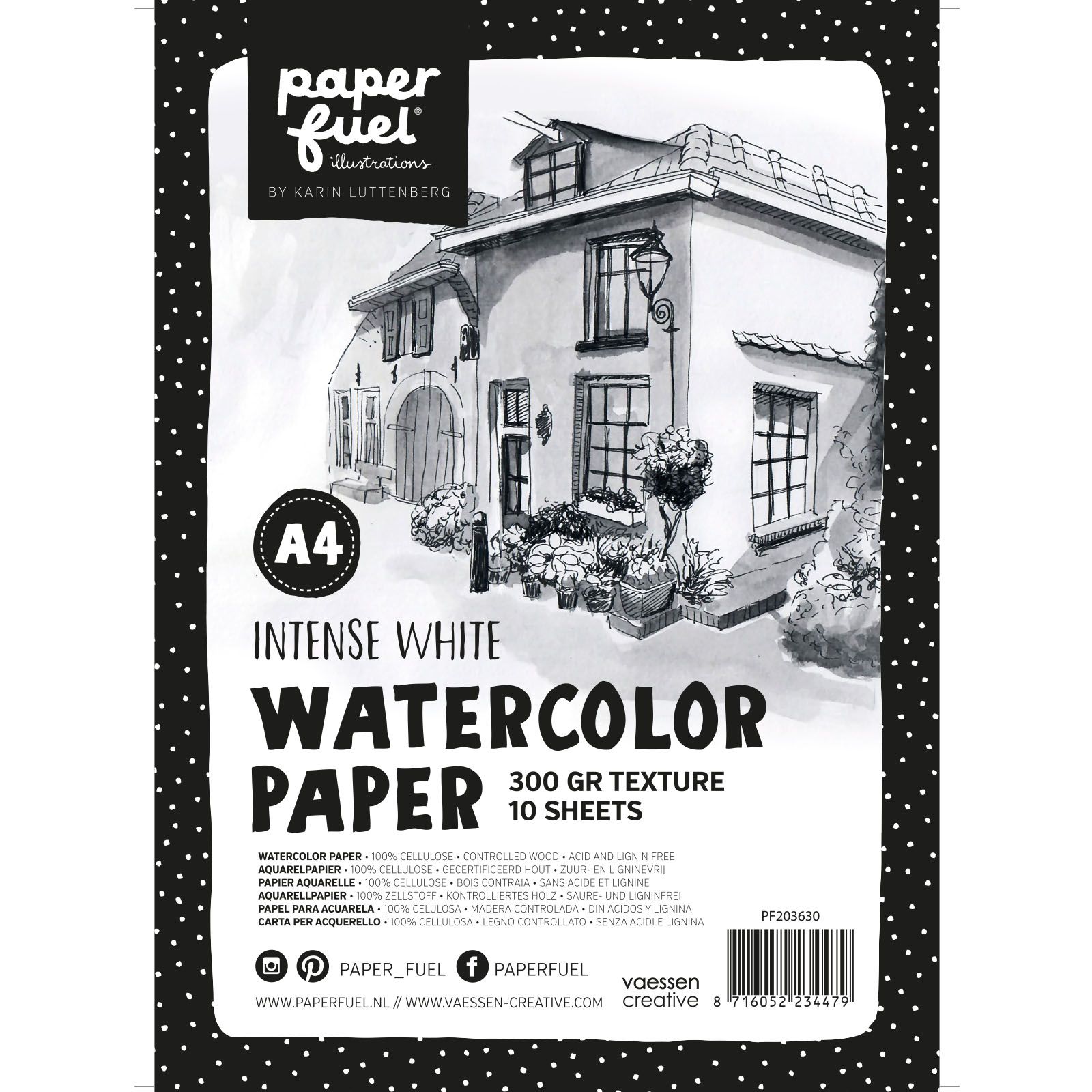 Bloc de papier aquarelle Florence texturé intense White A4 300 gr de  Vaessen Creative (10pcs)
