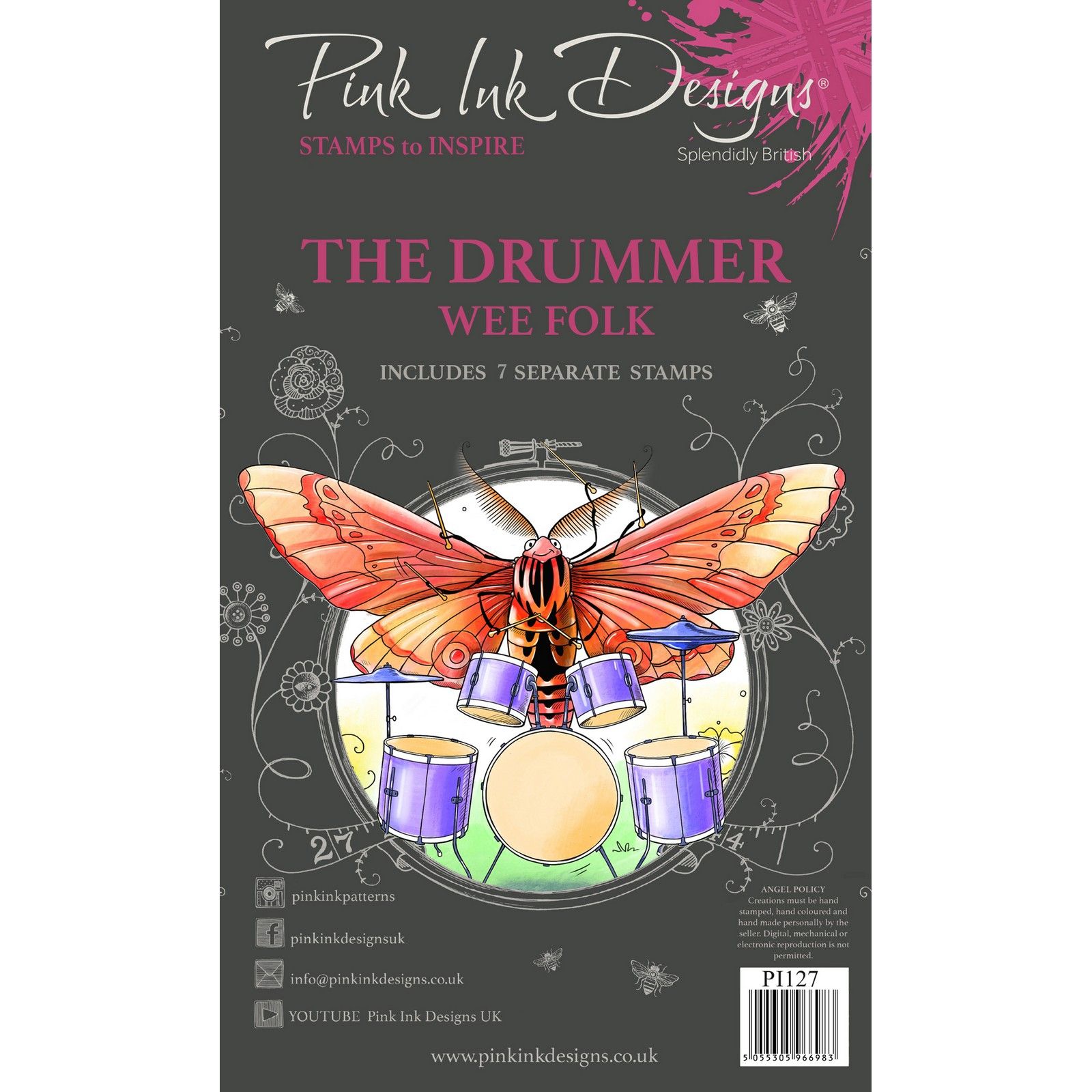 Pink Ink Designs • Wee folk tampon transparent set The drummer