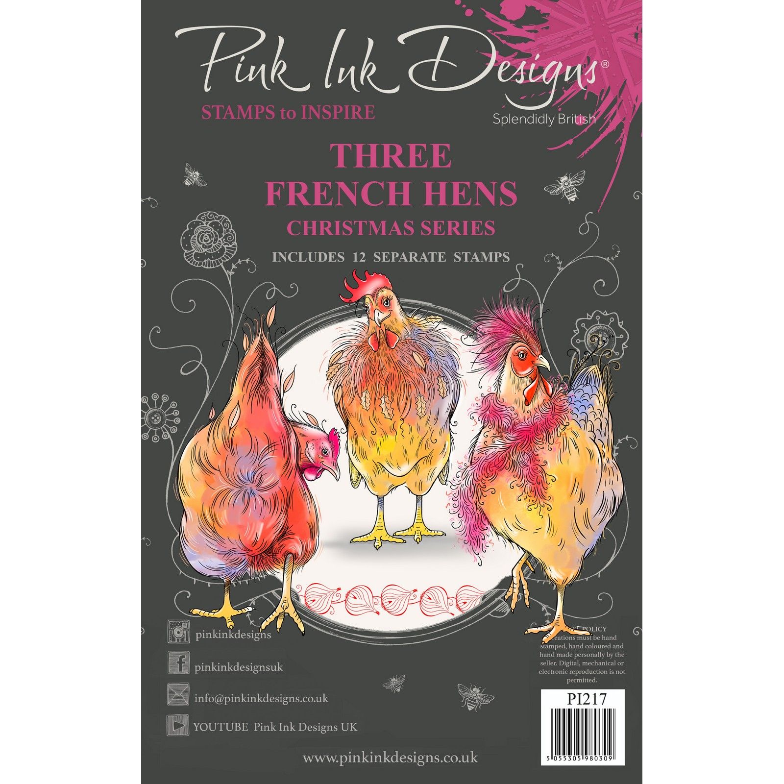 Pink Ink Designs • Christmas Series Silikonstempeln Three French Hens