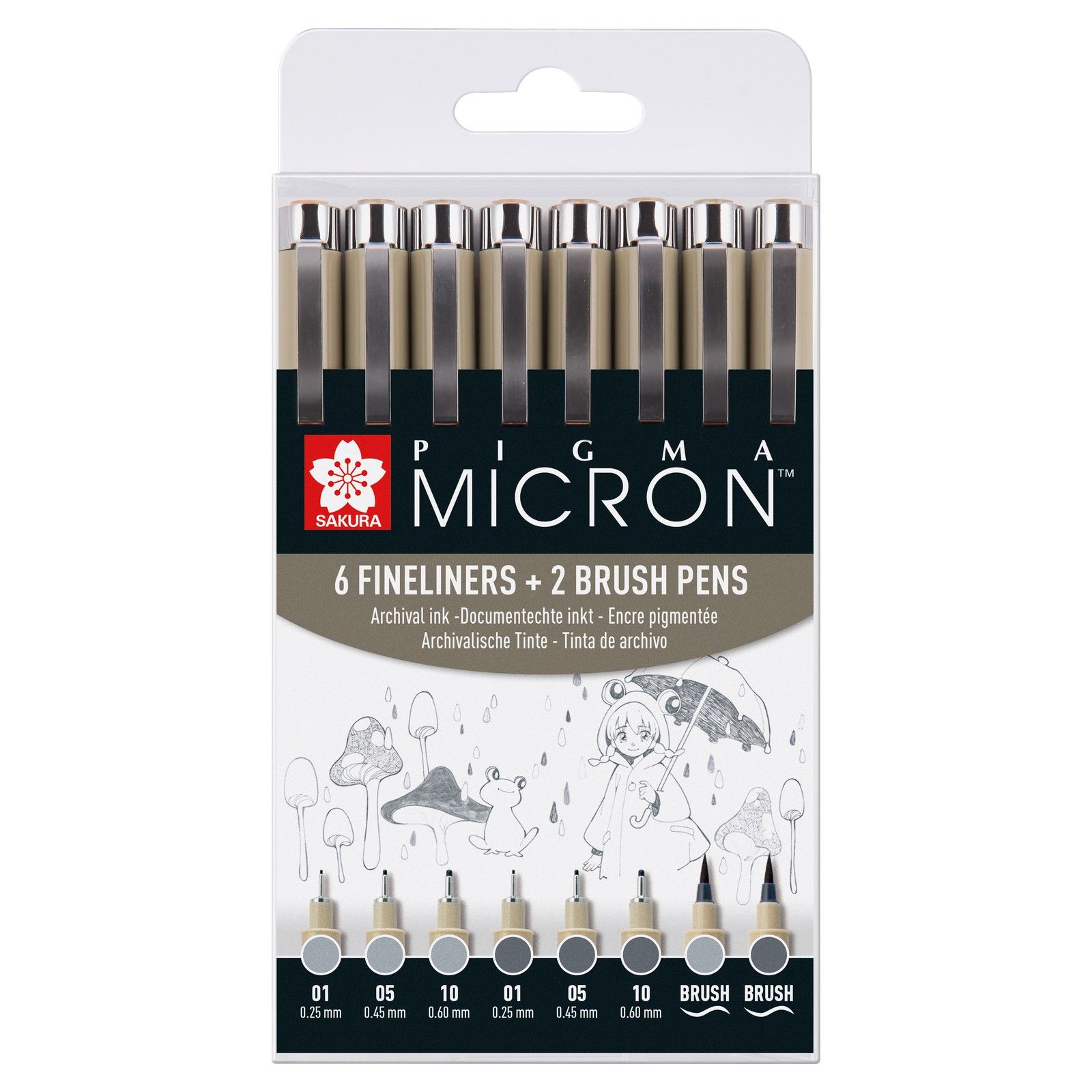 Sakura • Pigma micron fineliner set Licht koelgrijs & koelgrijs 8pcs