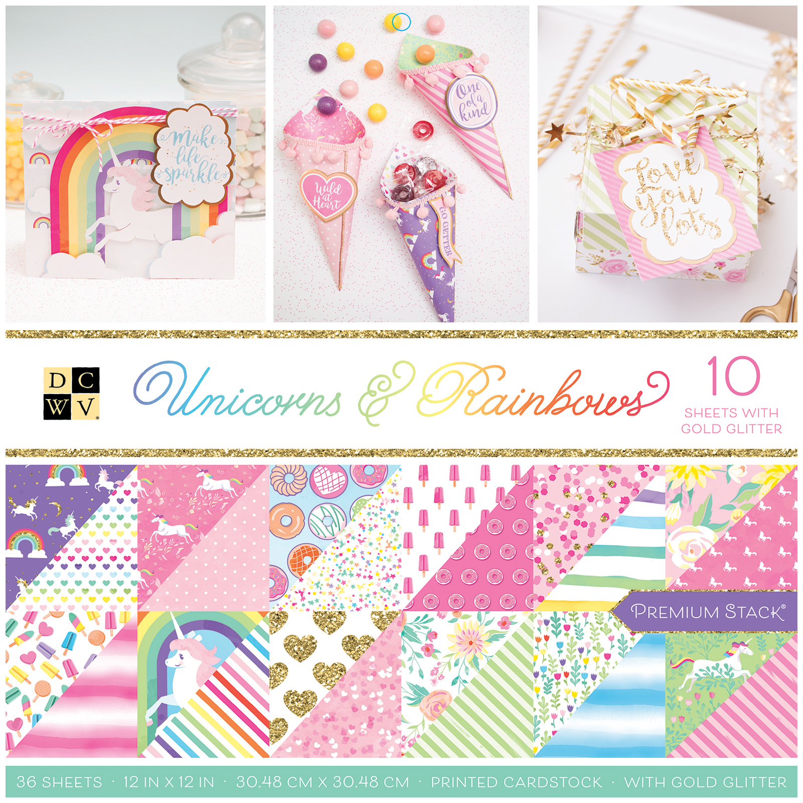 DCWV • 12x12" unicorns & rainbows 36pcs