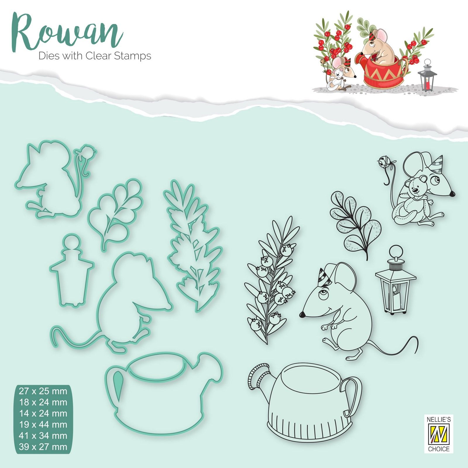 Nellie's Choice • Rowan Design Diecut & Clear Stamp Sets Christmas Mouse-2 Coffee-Pot