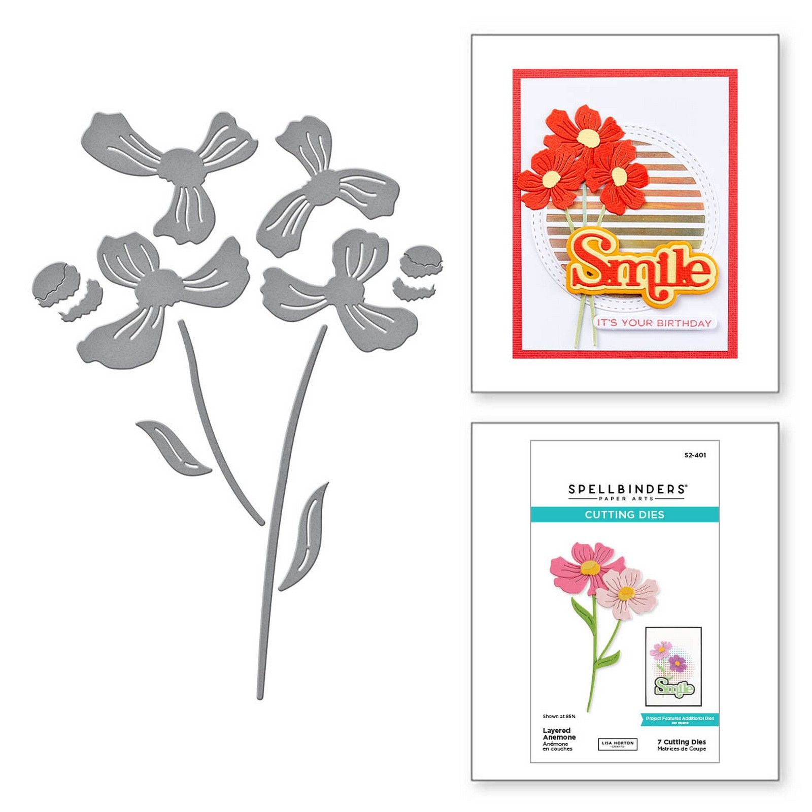 Spellbinders • Lisa Horton Troqueles de Corte Anémona en Capas Juego 3,7x3,3cm 7uds