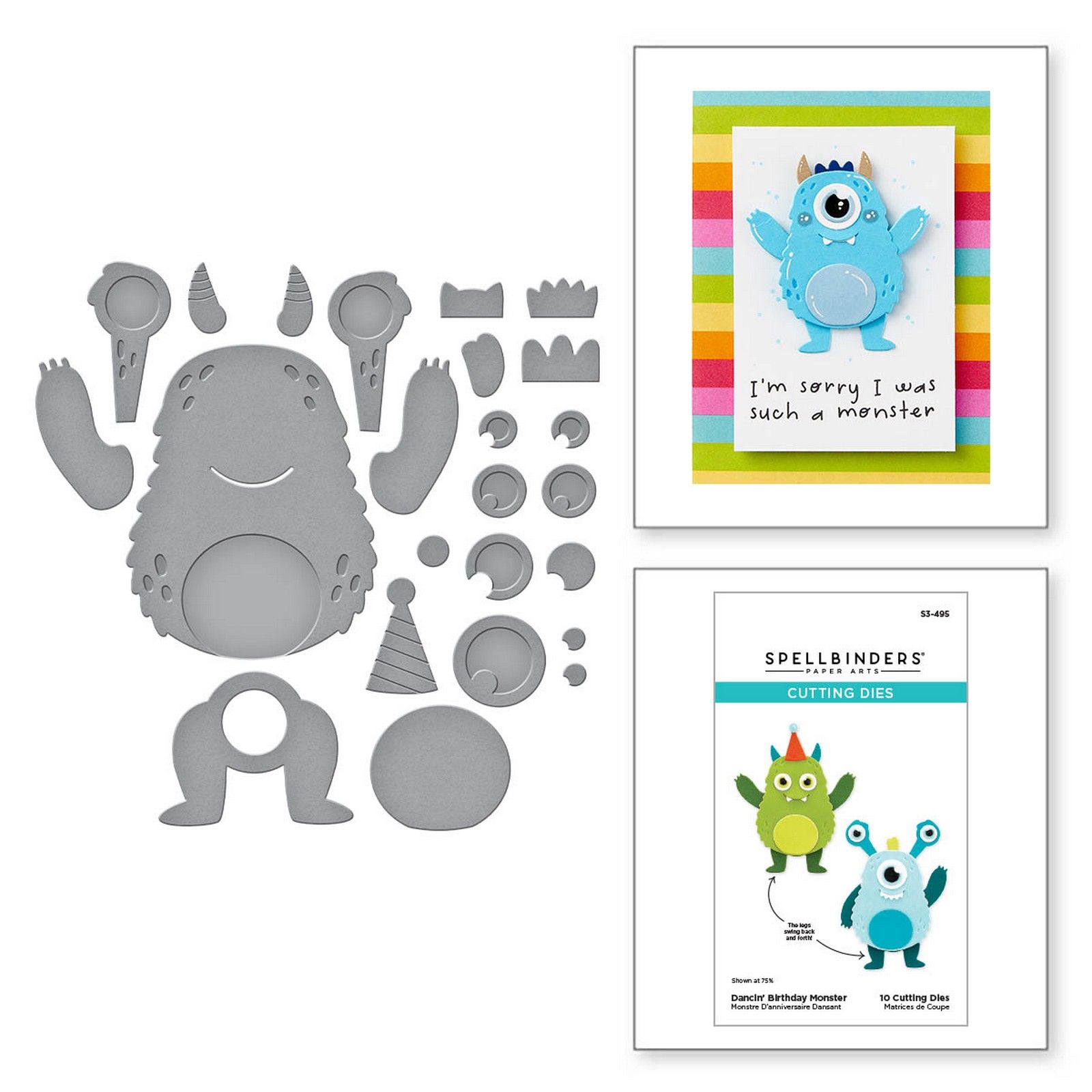 Spellbinders • Troqueles de Corte Dancin' Birthday Monster 4,2–4,8x6,8–6,9cm 10uds