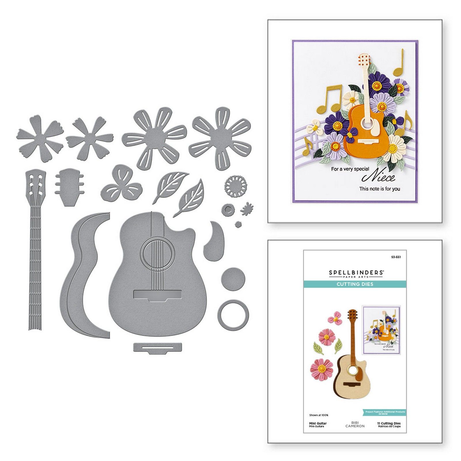 Spellbinders • Bibi Cameron Troqueles de Corte Mini Guitarra 3,6x9,3cm 11uds