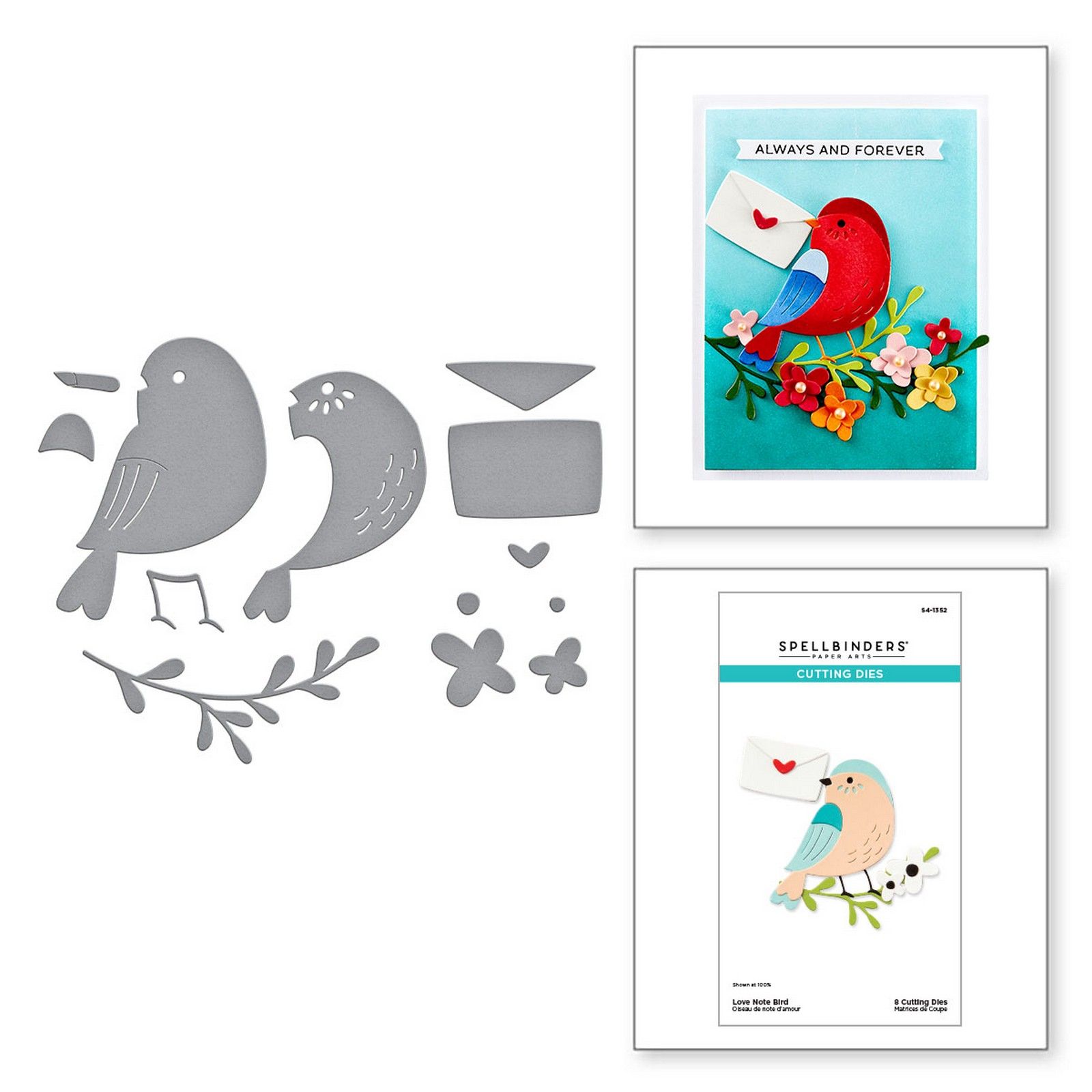 Spellbinders • Set de Troqueles Finos Metálicos Love Note Bird 5,6x6,2cm 8uds