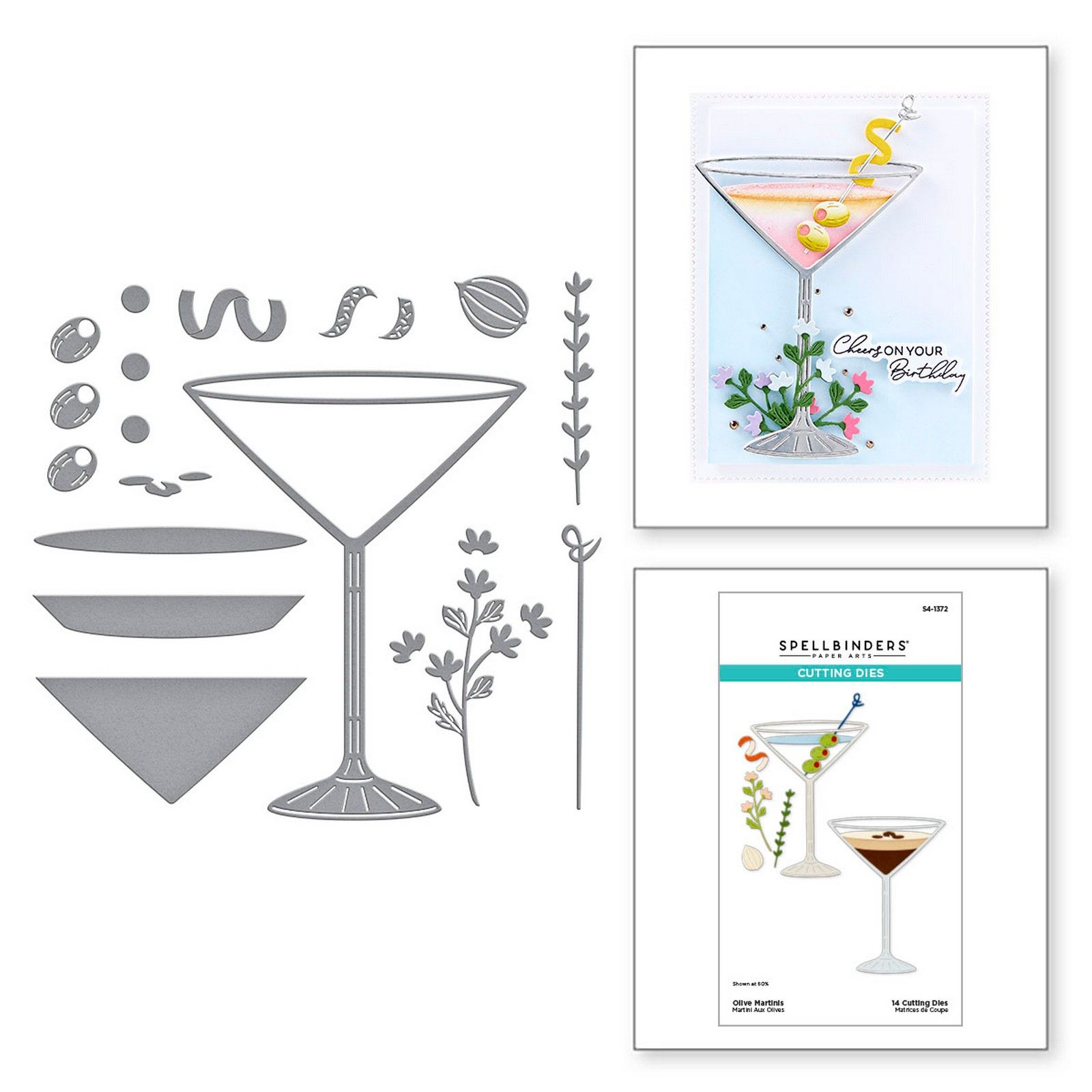 Spellbinders • Troqueles de Corte Etched Happy Hour Olive Martinis 8,2x10,7cm 14uds