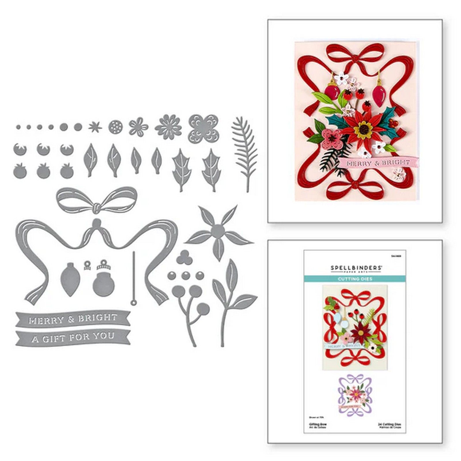 Spellbinders • Fustelle da Taglio Gifting Bow Holiday Florals & Ribbon 9,7x6,2cm 24pz