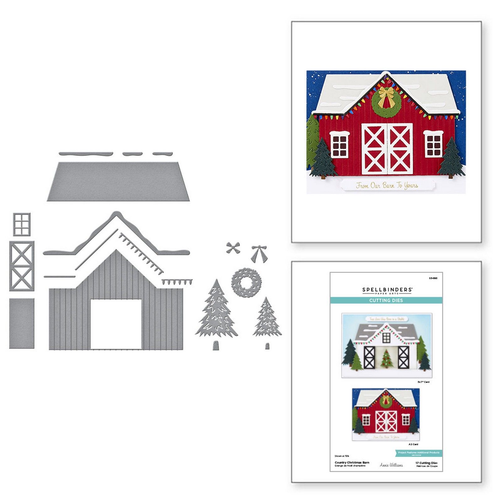 Spellbinders • Set Fustelle da Taglio Country Christmas Barn 13,2x9,8cm 17pz