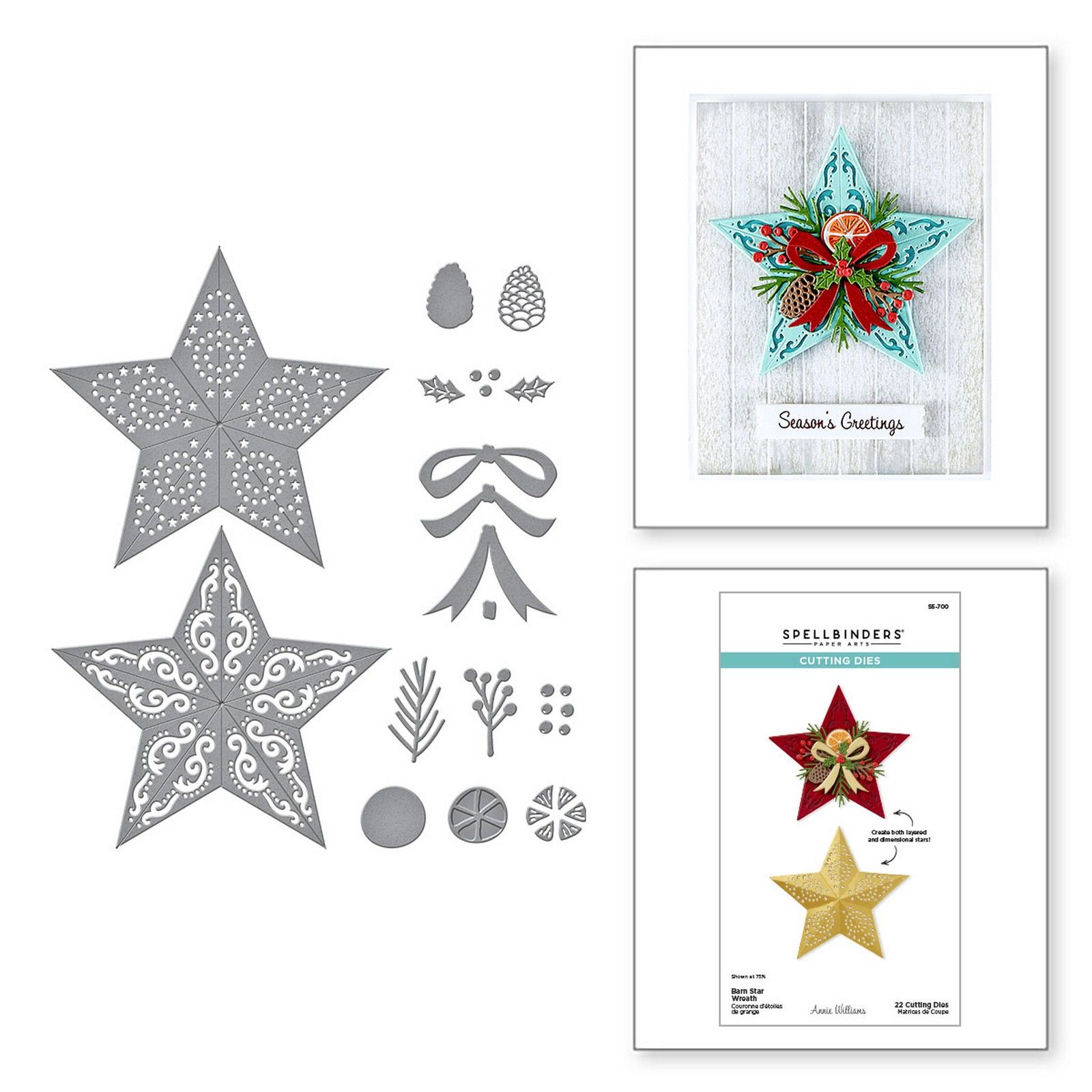 Spellbinders • Set Fustelle da Taglio Barn Star Wreath 9,5x9cm 22pz