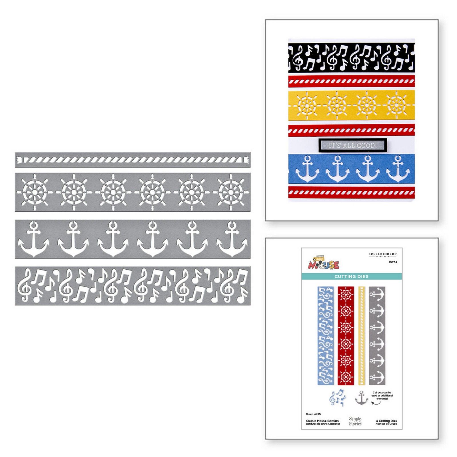 Spellbinders • Fustelle da Taglio Classic Mouse Borders Nautical & Music 15,2x1-2,5cm 4pz
