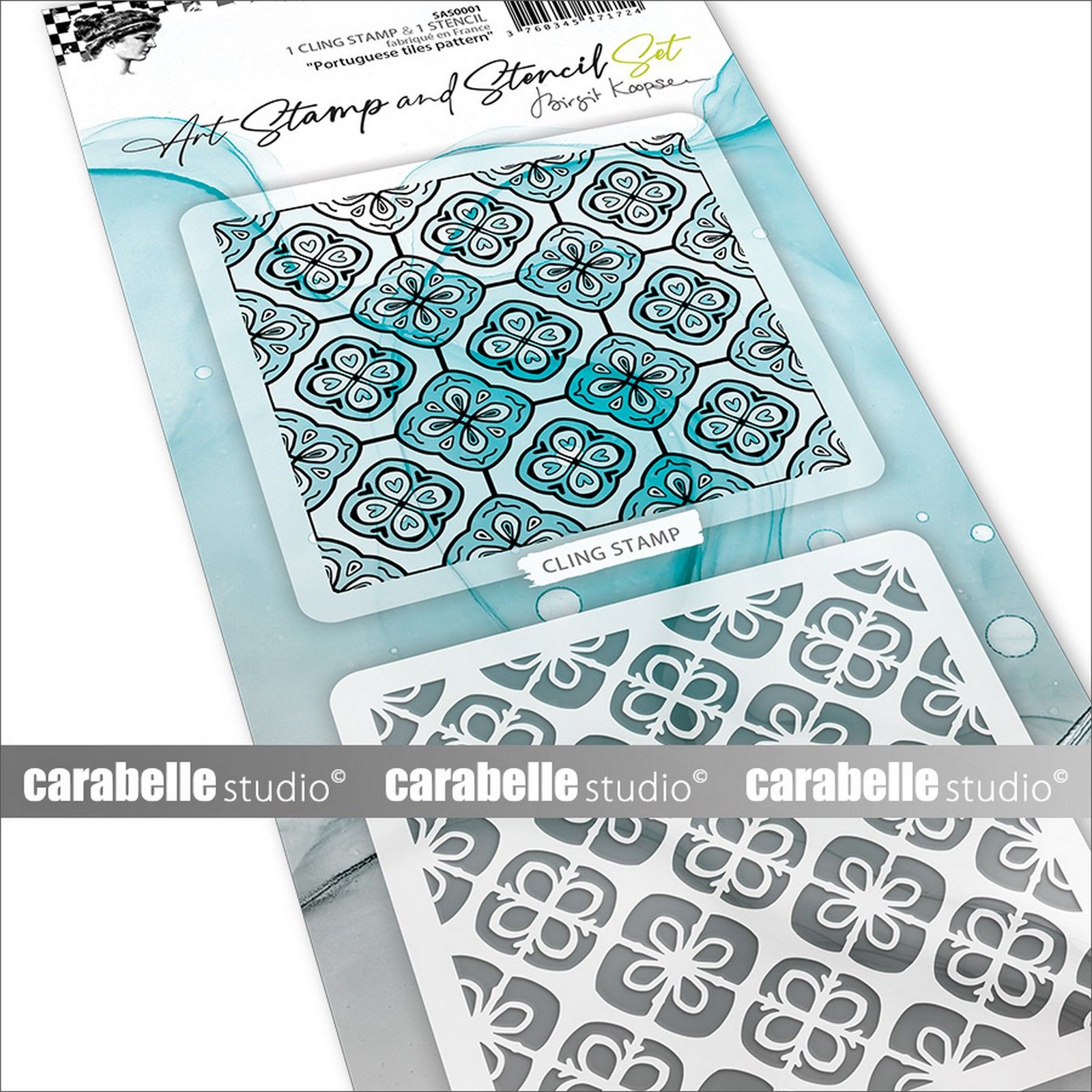 Carabelle Studio • Art Stamp & Stencil Set Portuguese Tiles Pattern 